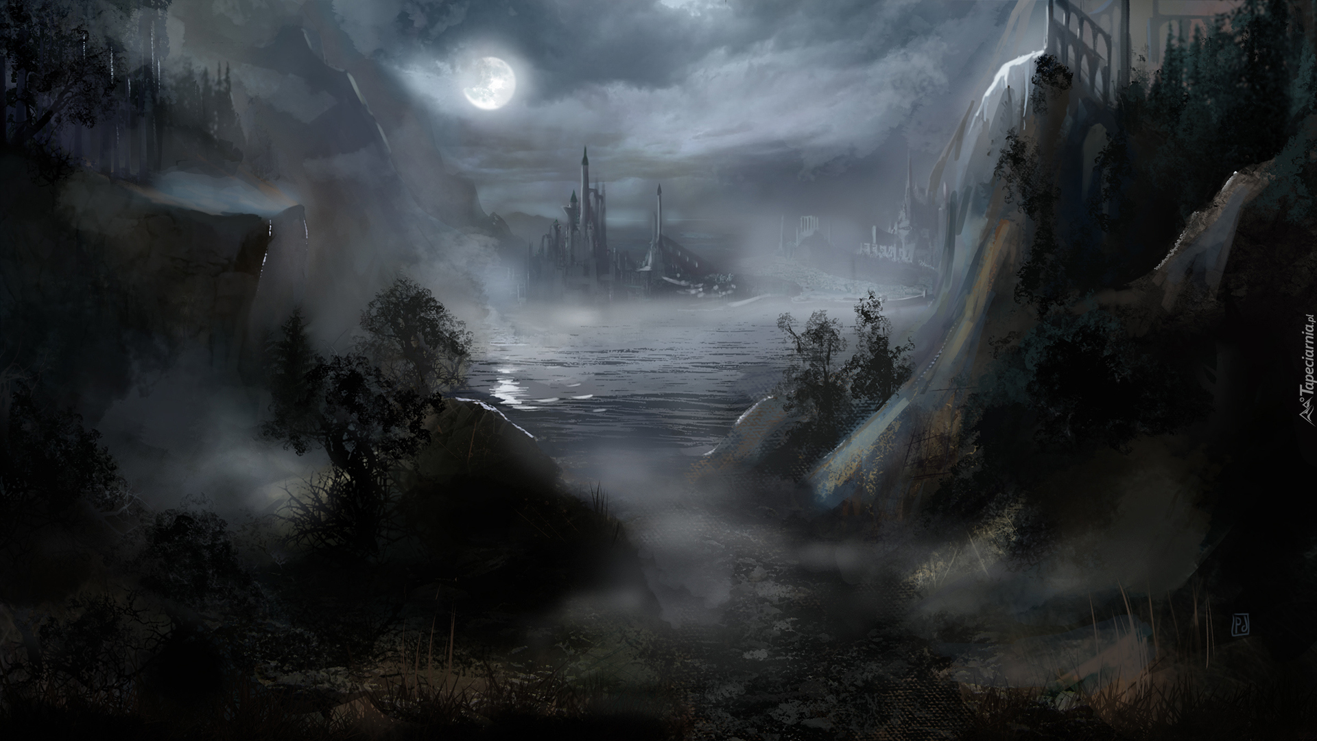Fantasy, Noc, Skały, Zatoka