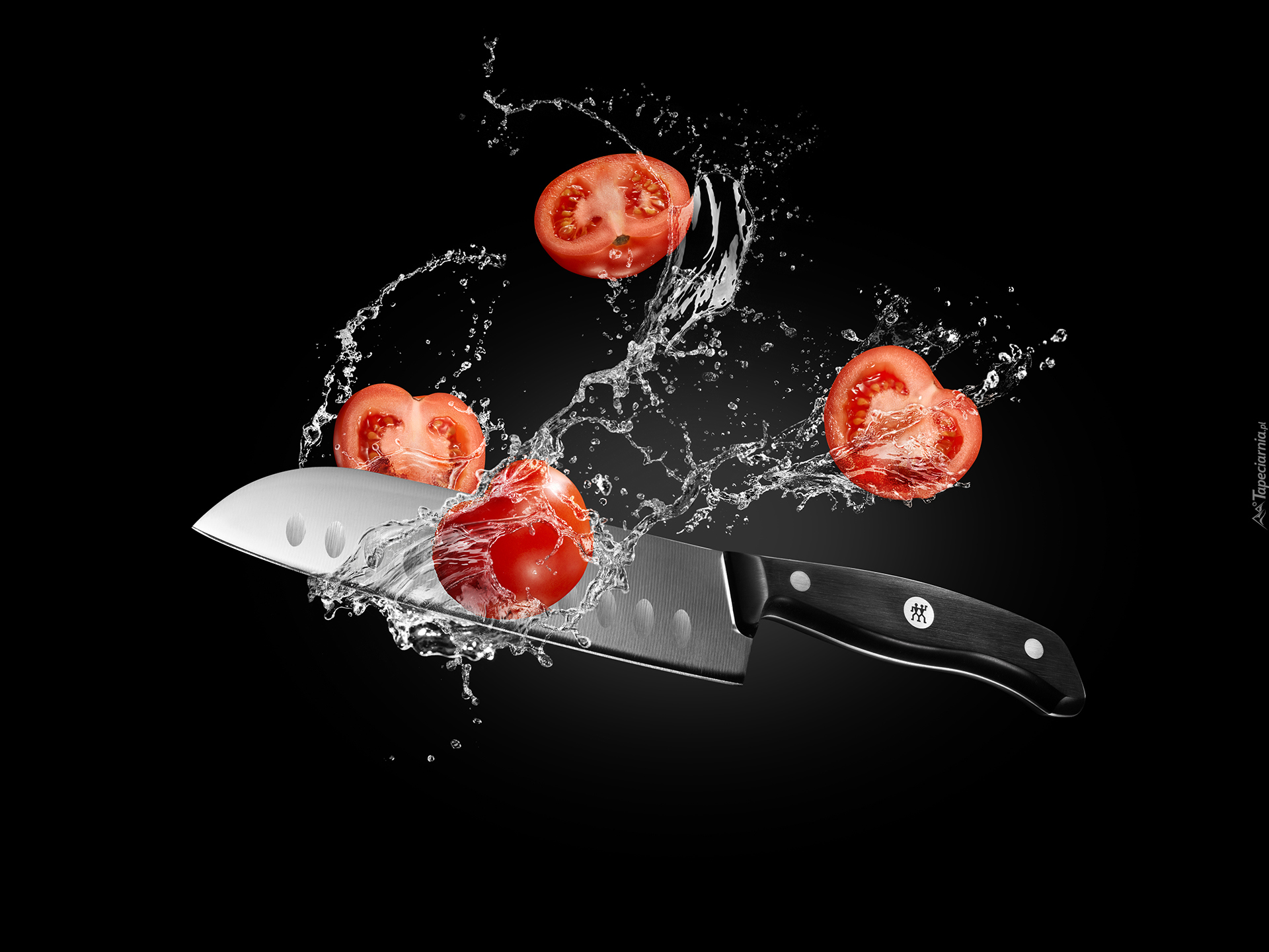 Nóż, Woda, Przekrojone, Pomidory