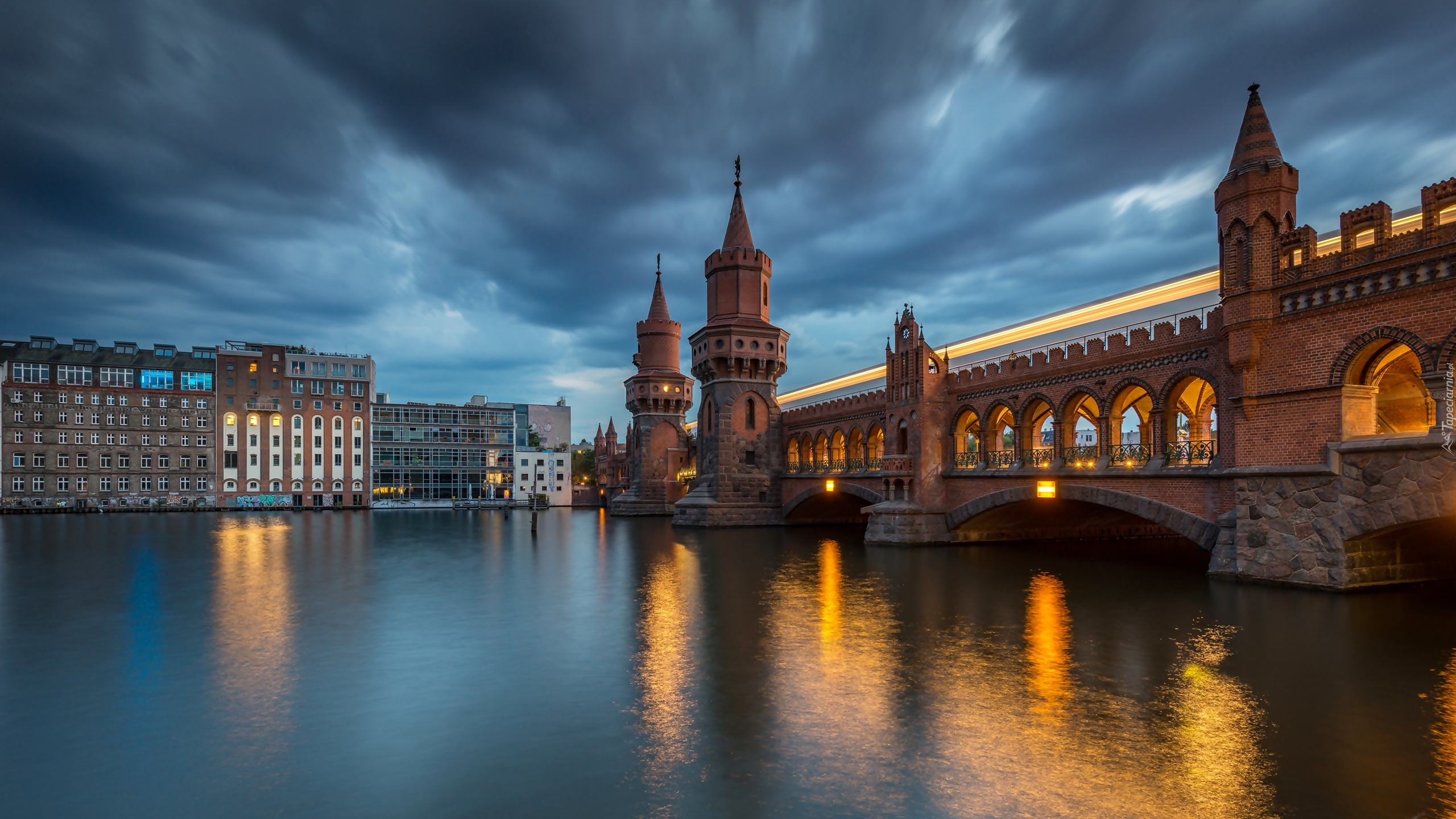 Niemcy, Berlin, Domy, Most Oberbaumbrücke, Rzeka Szprewa