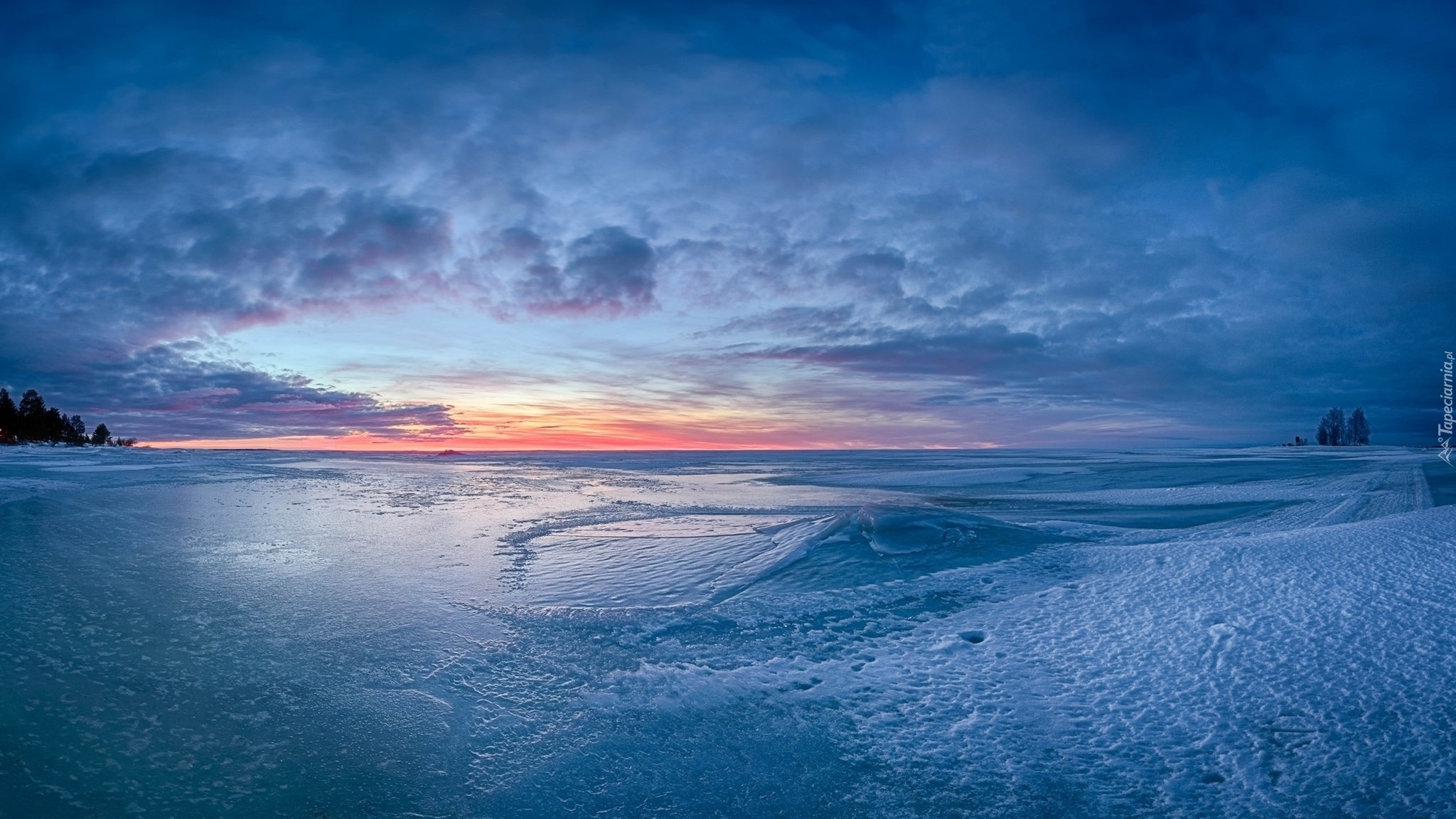 Finlandia, Wschód Słońca, Zamarznięty, Brzeg, Morze, Zima