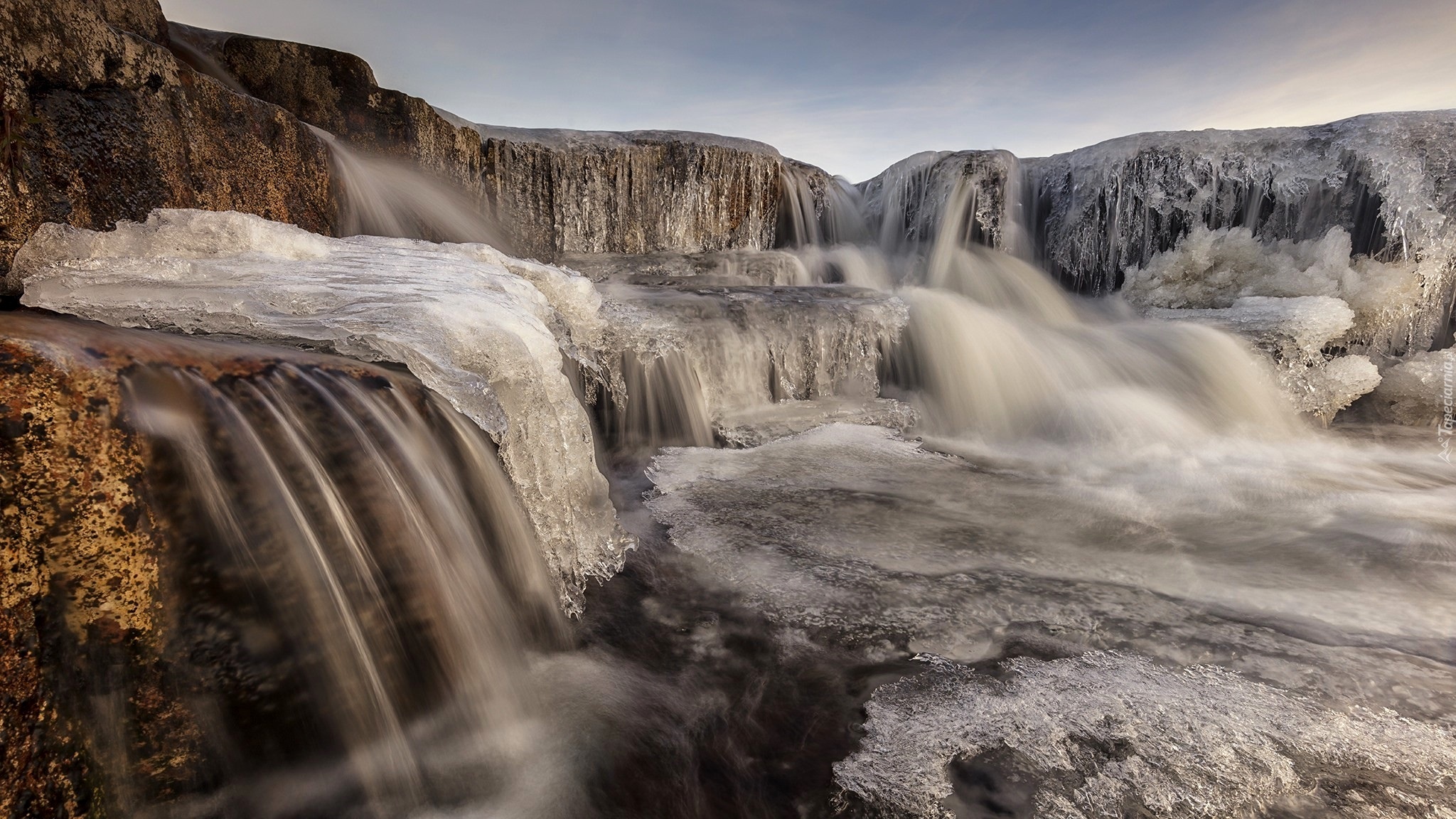 Szkocja, Skały, Wodospad Cauldron Falls, Lód