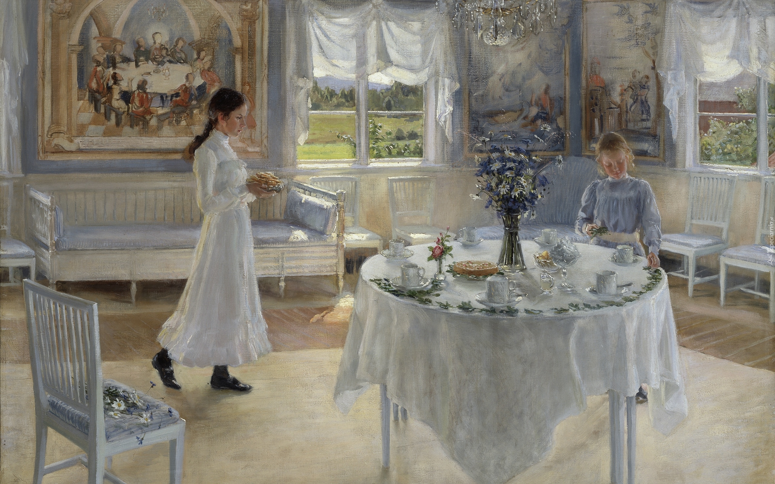 Malarstwo, Fanny Brate, Obraz, Stół, Przyjęcie, Pokój