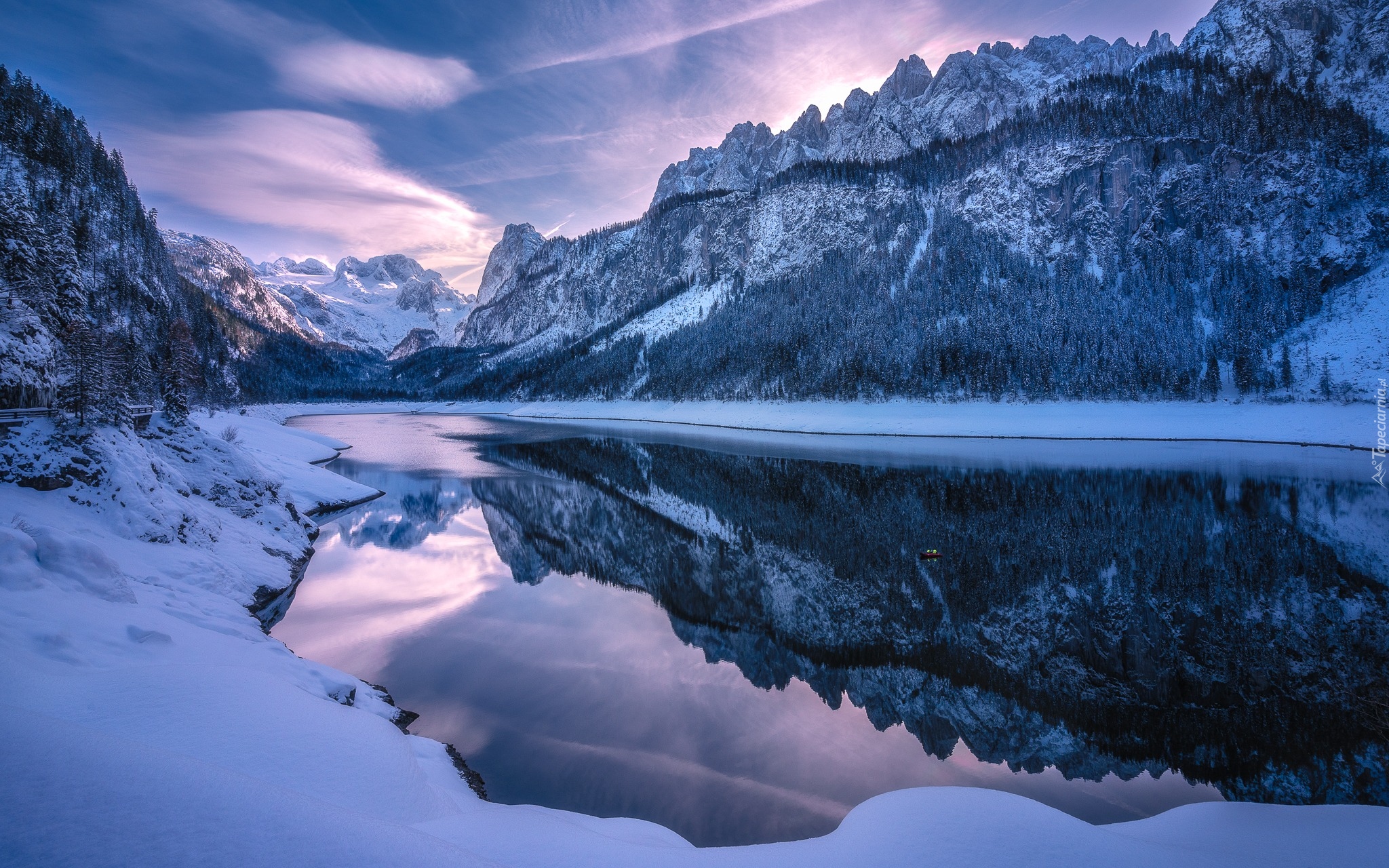 Austria, Góry, Alpy, Dachstein, Jezioro, Gosausee, Zima