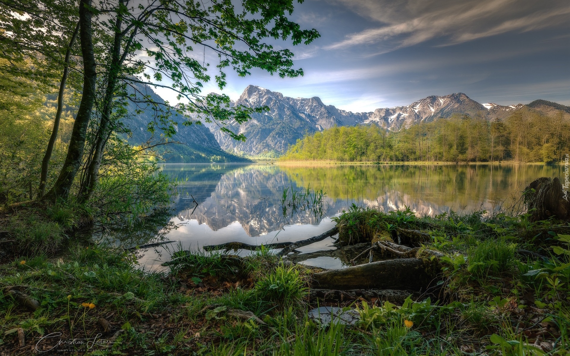 Austria, Almtal, Góry, Jezioro, Almsee, Drzewa, Odbicie