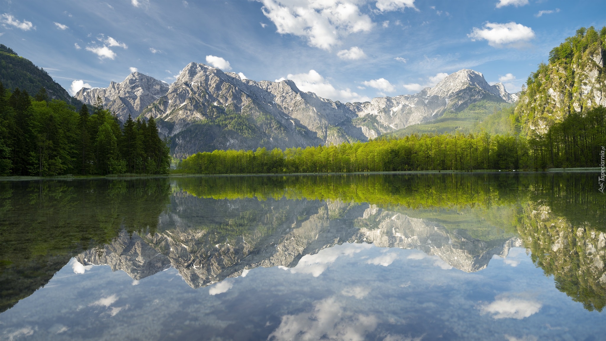Góry, Jezioro Almsee, Drzewa, Odbicie, Austria
