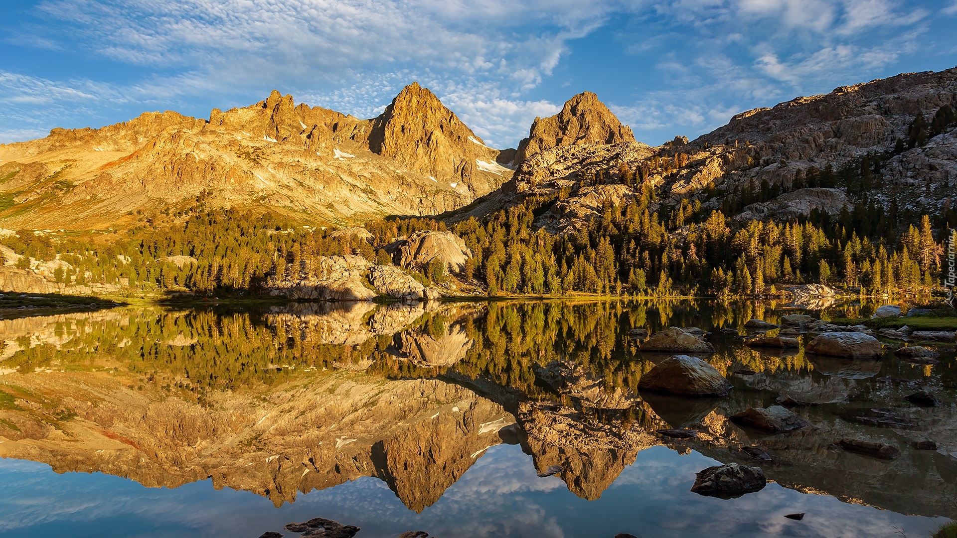 Góry, Jezioro, Ediza Lake, Odbicie, Kalifornia, Stany Zjednoczone