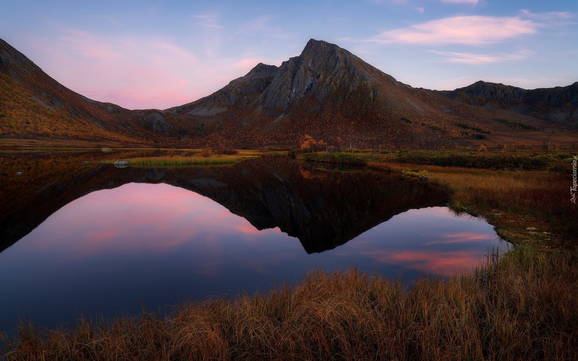 Norwegia, Senja, Góry, Staw, Odbicie