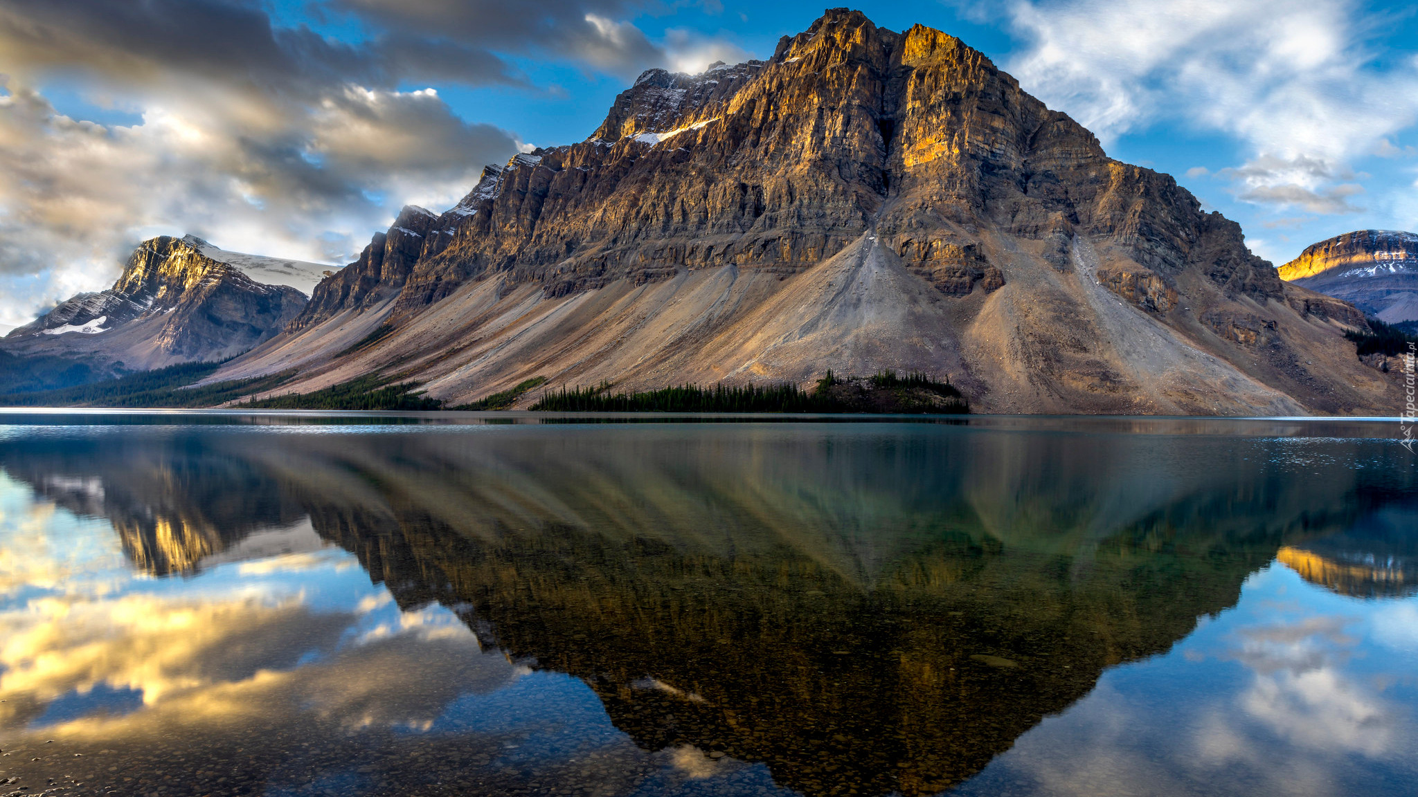 Góry, Crowfoot Mountain, Jezioro, Bow Lake, Odbicie, Park Narodowy Banff, Kanada
