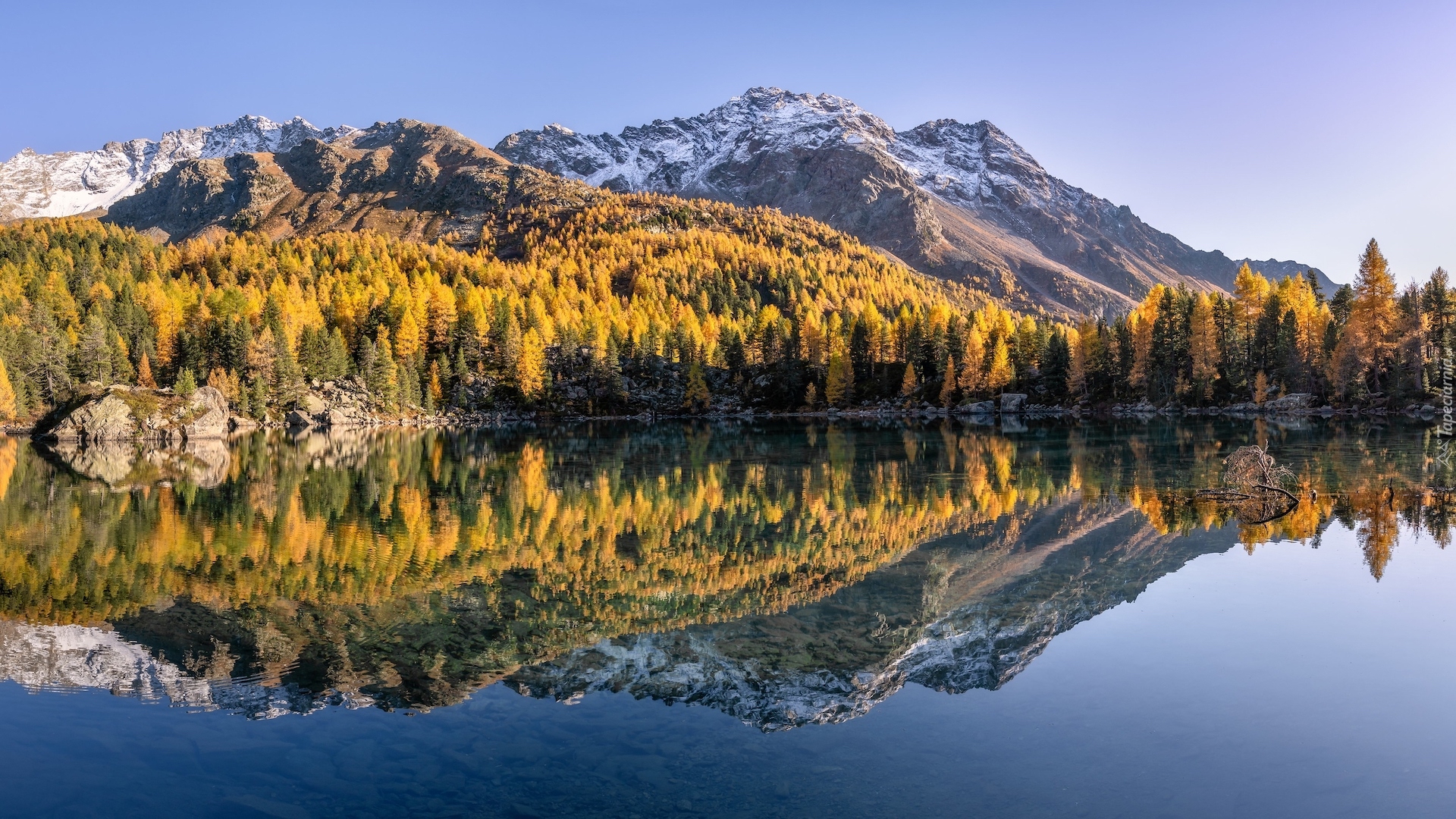 Szwajcaria, Góry, Jezioro, Drzewa, Jesień