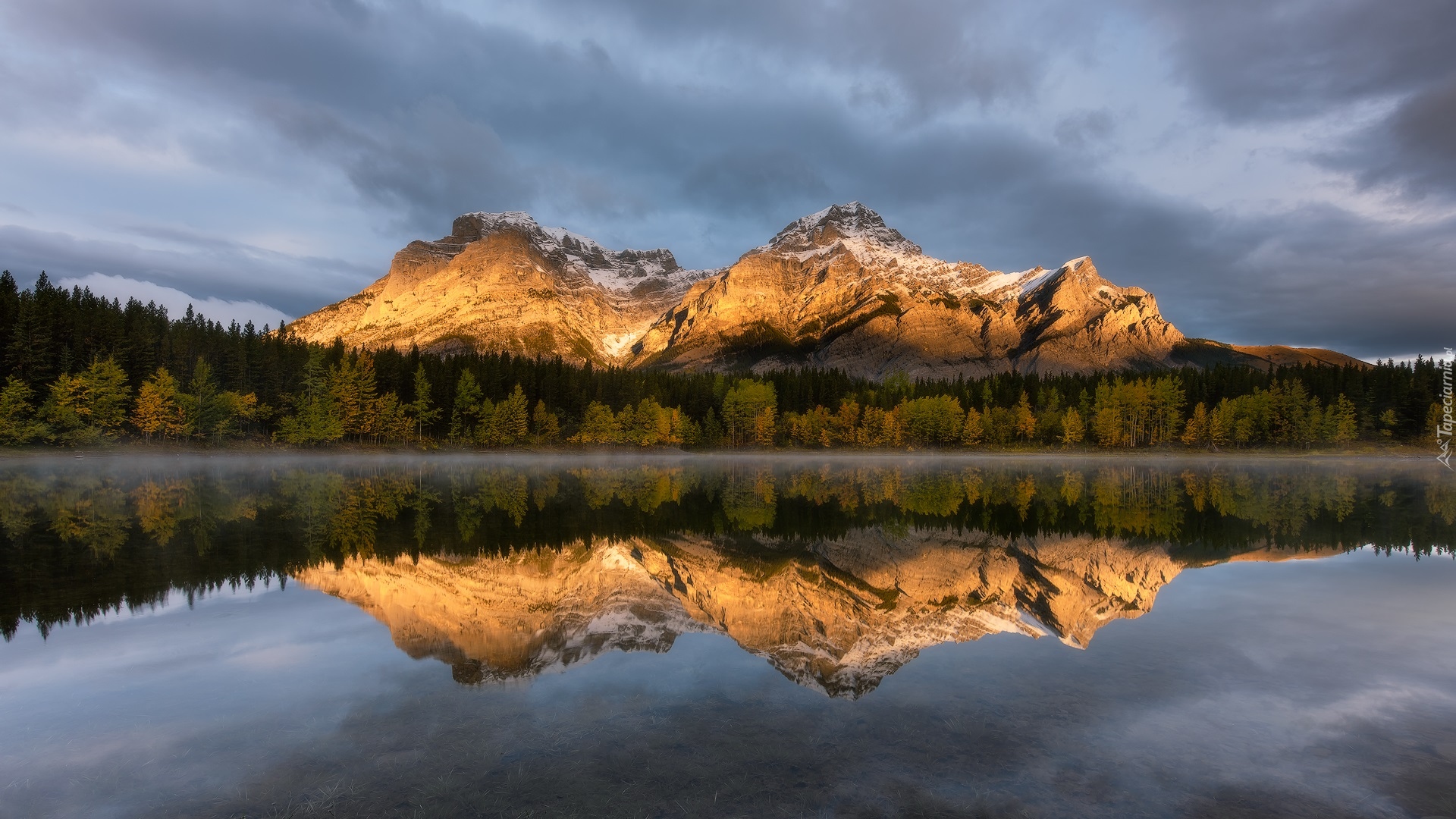 Góry, Jezioro, Wedge Pond, Las, Drzewa, Odbicie, Alberta, Kanada