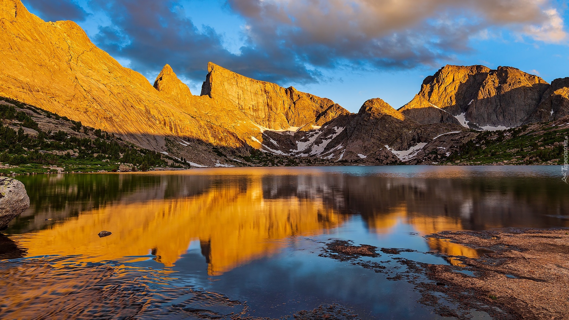 Góry, Rzeka, Wind River, Chmury, Odbicie, Wyoming, Stany Zjednoczone