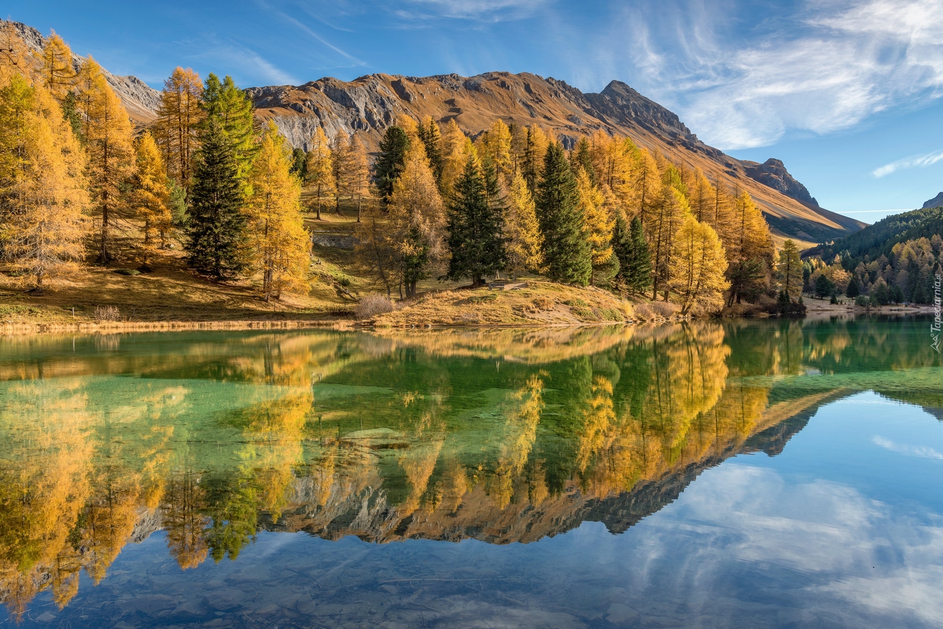 Jezioro, Odbicie, Drzewa, Góry, Jesień