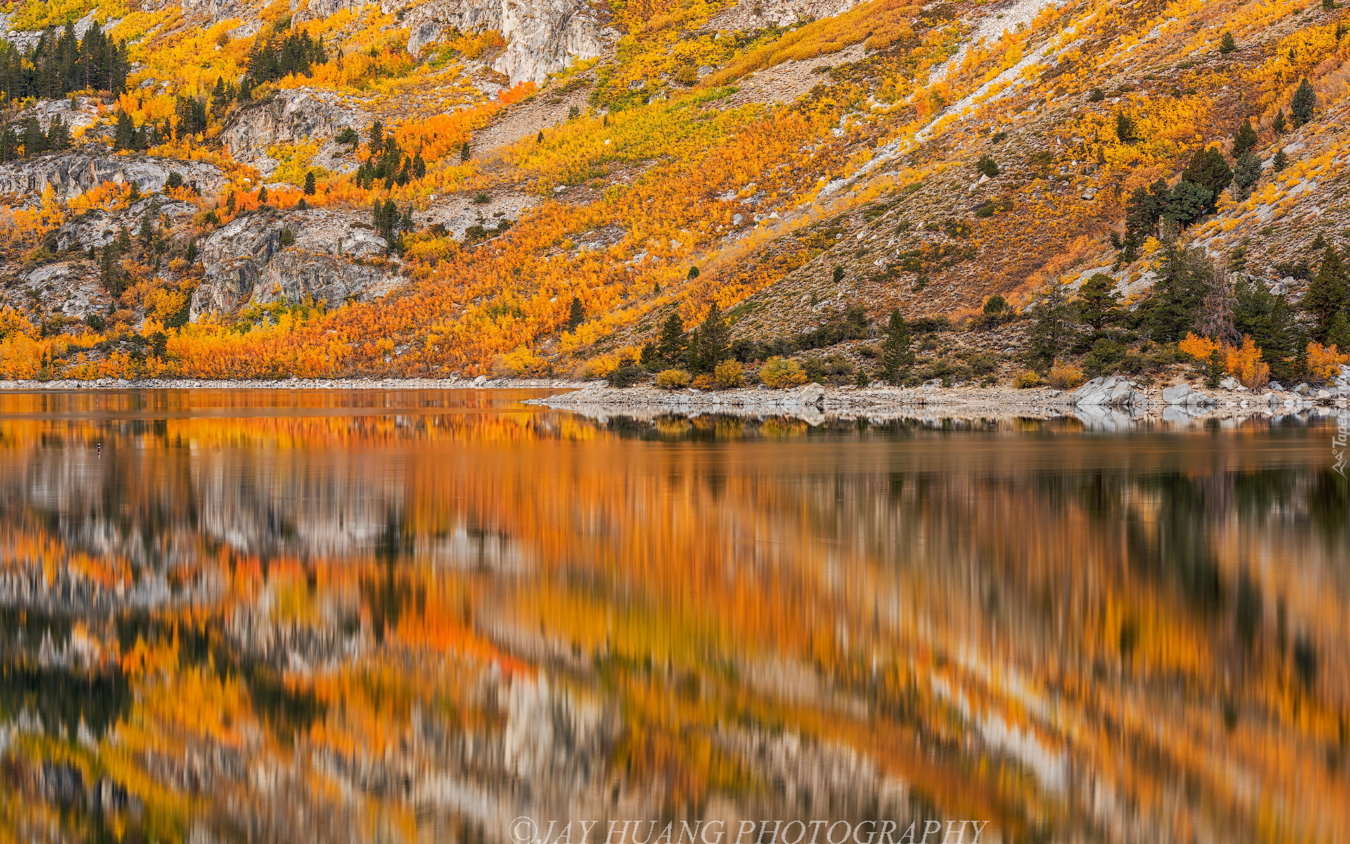 Jezioro, Lake Sabrina, Góra, Jesień, Lasy, Bishop, Stan Kalifornia, Stany Zjednoczone