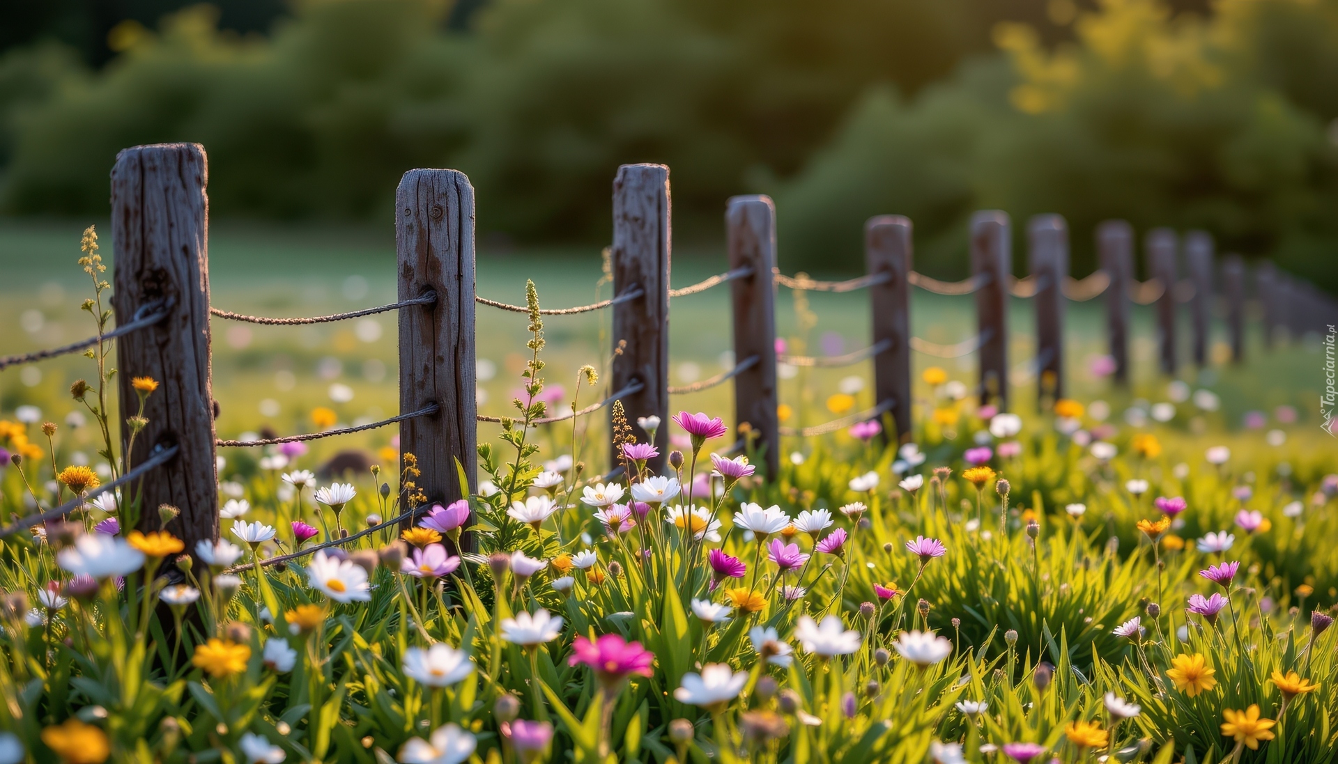Łąka, Kwiaty, Ogrodzenie