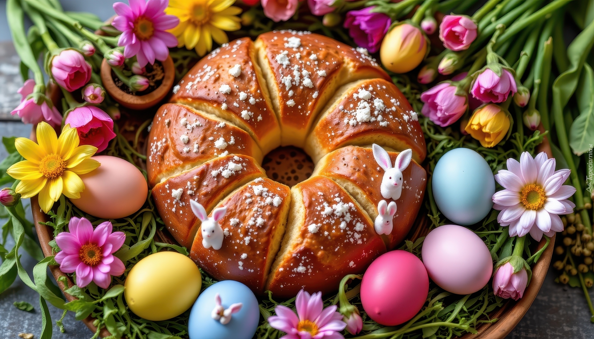 Pieczywo, Chleb, Kolorowe, Jajka, Kwiaty, Wielkanoc