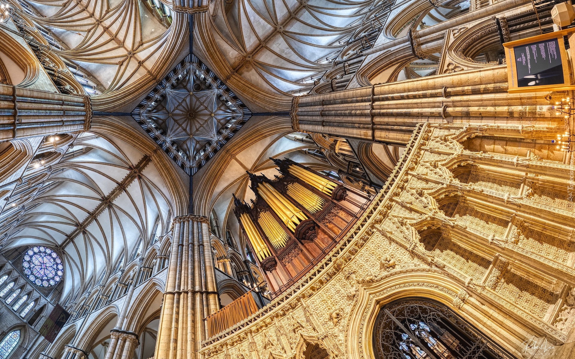 Wnętrze, Organy, Sklepienie, Kościół Błogosławionej Dziewicy Marii, Katedra, Lincoln, Anglia
