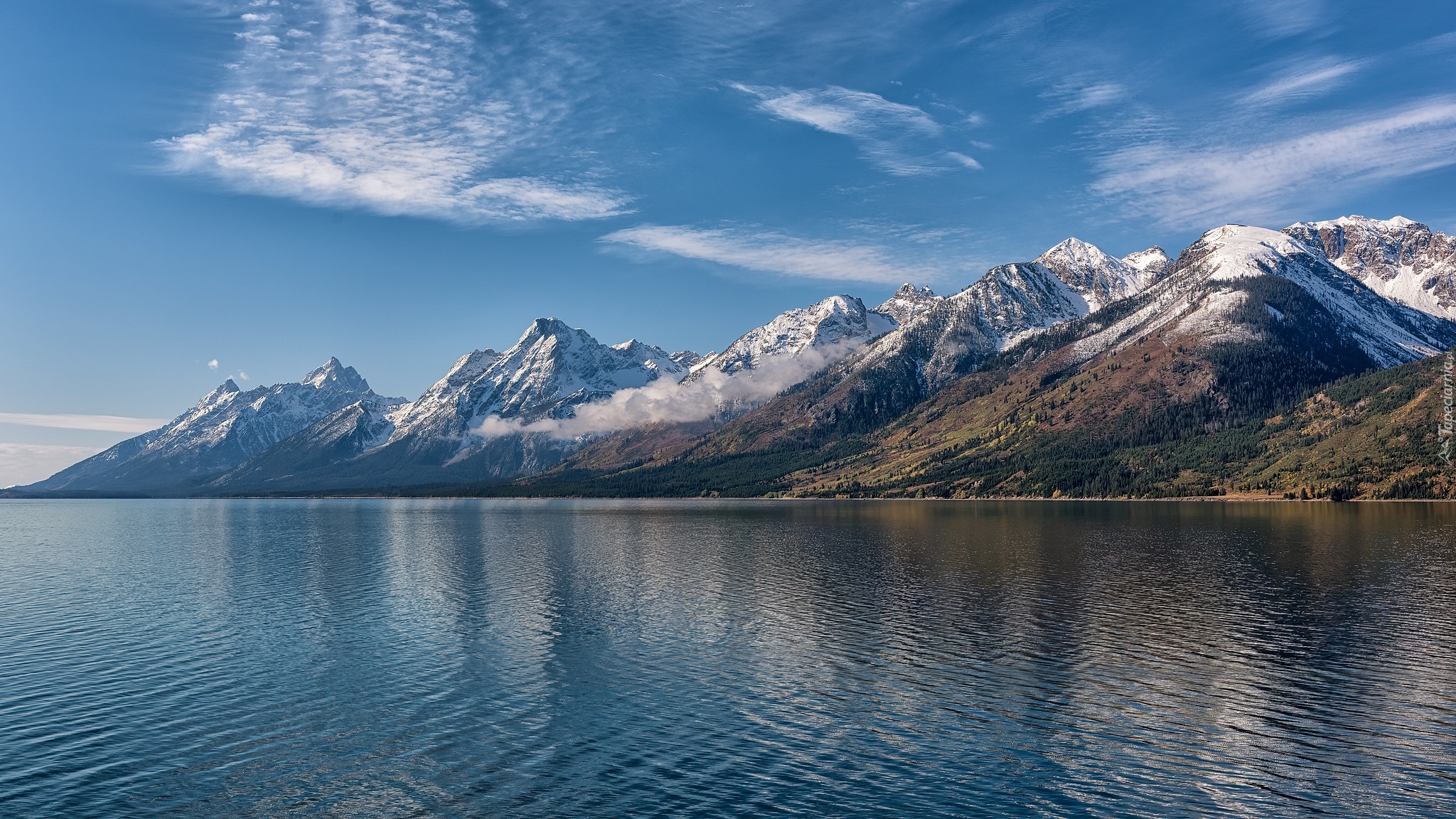 Góry, Jezioro, Jackson Lake, Park Narodowy Grand Teton, Wyoming, Stany Zjednoczone