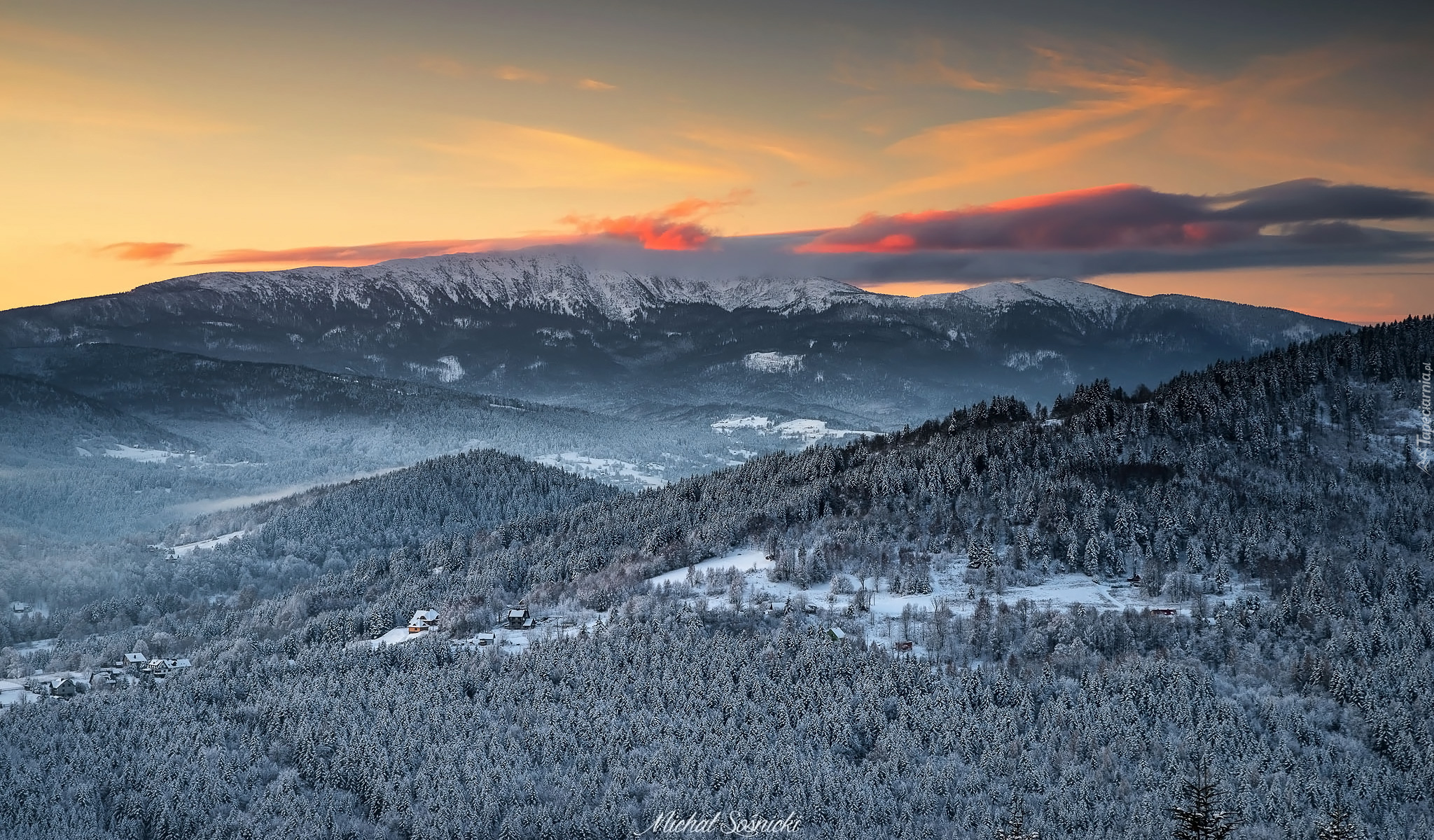 Góry, Beskidy Zachodnie, Masyw, Babia Góra, Drzewa, Domy, Polska