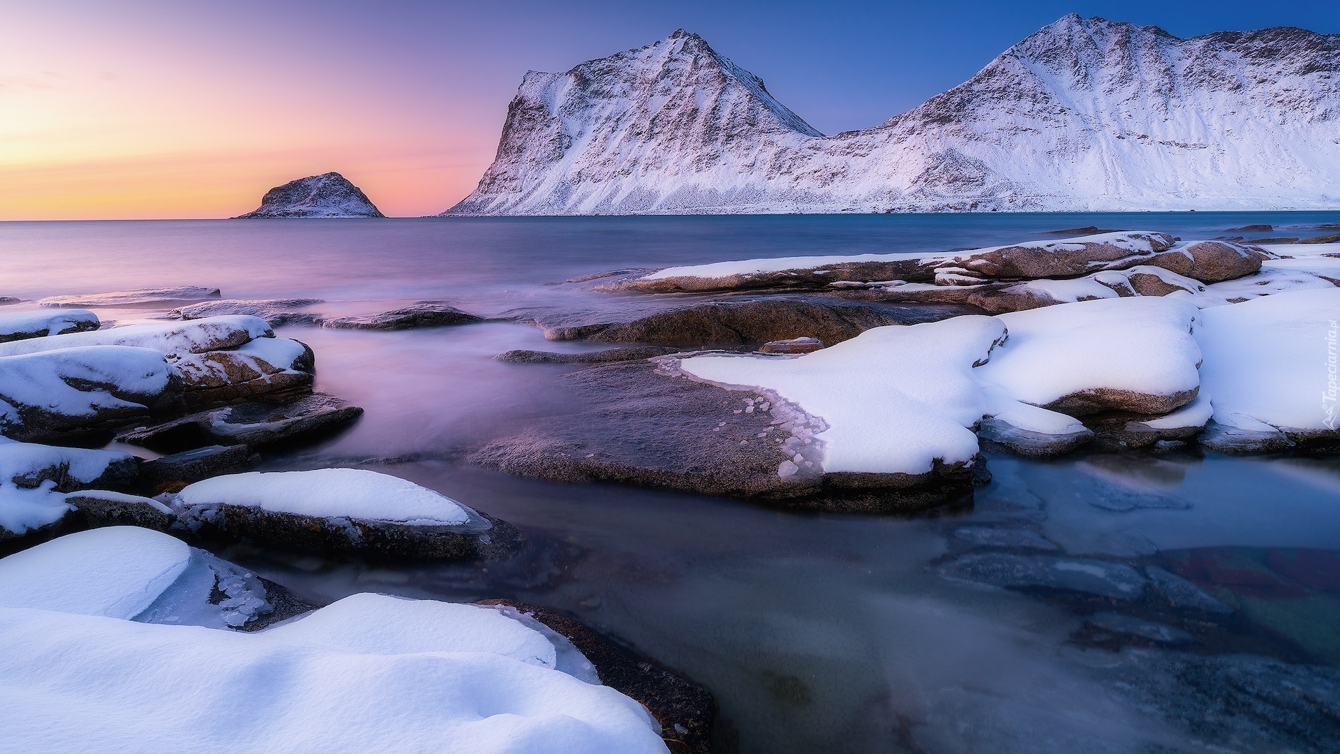 Morze, Zima, Góry, Ośnieżone, Skały, Norwegia