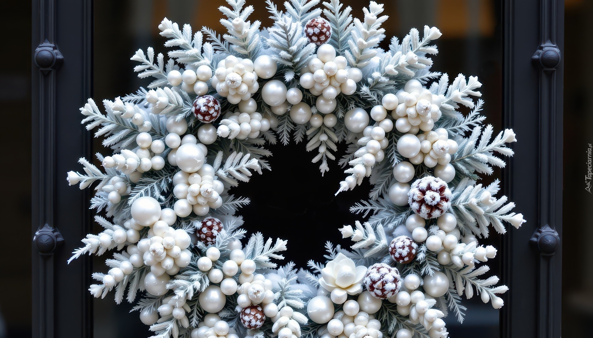 Boże Narodzenie, Ośnieżony, Biały, Wieniec, Szyszki, Gałązki, Grafika AI