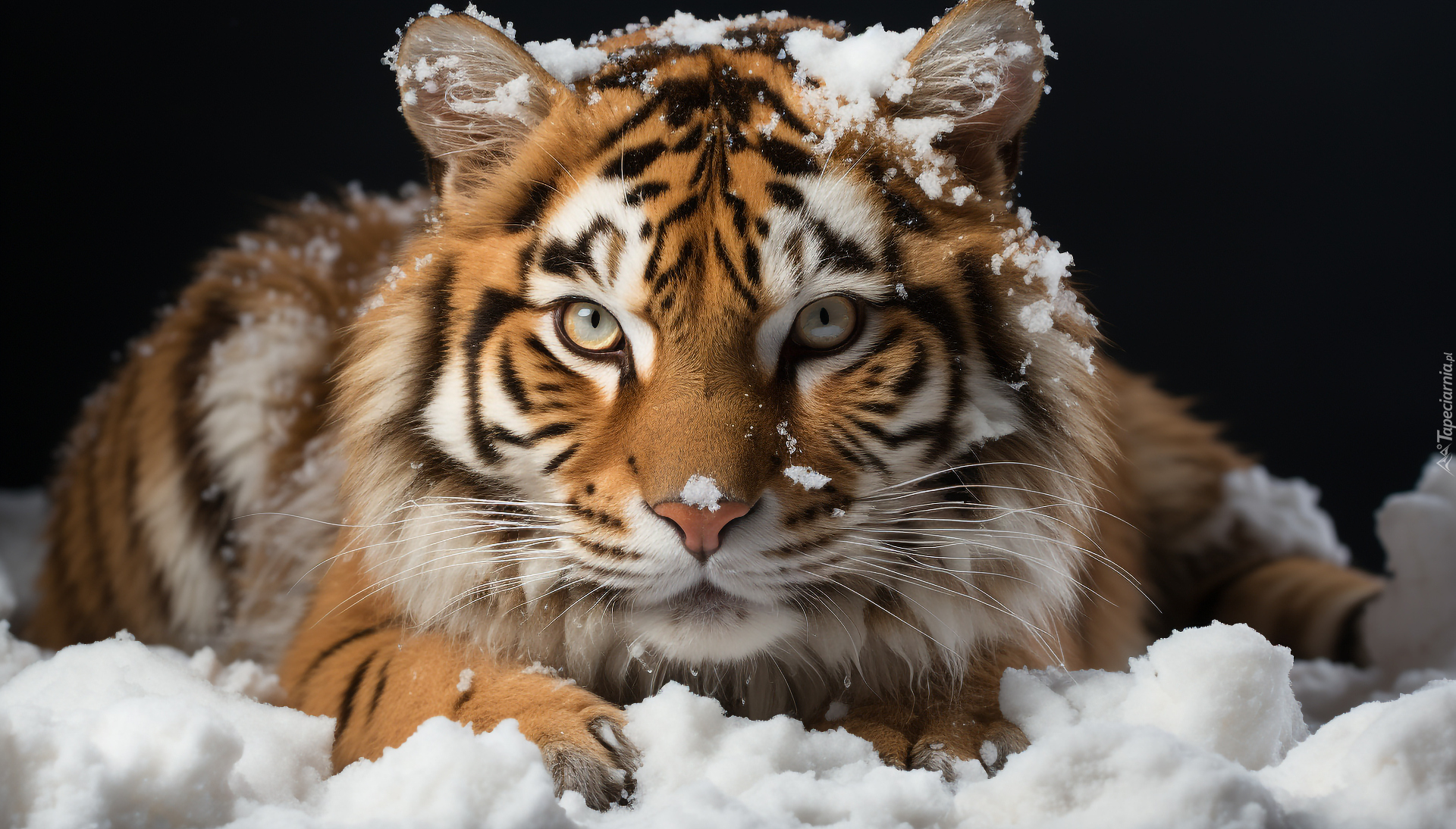 Śnieg, Tygrys, Spojrzenie, Grafika
