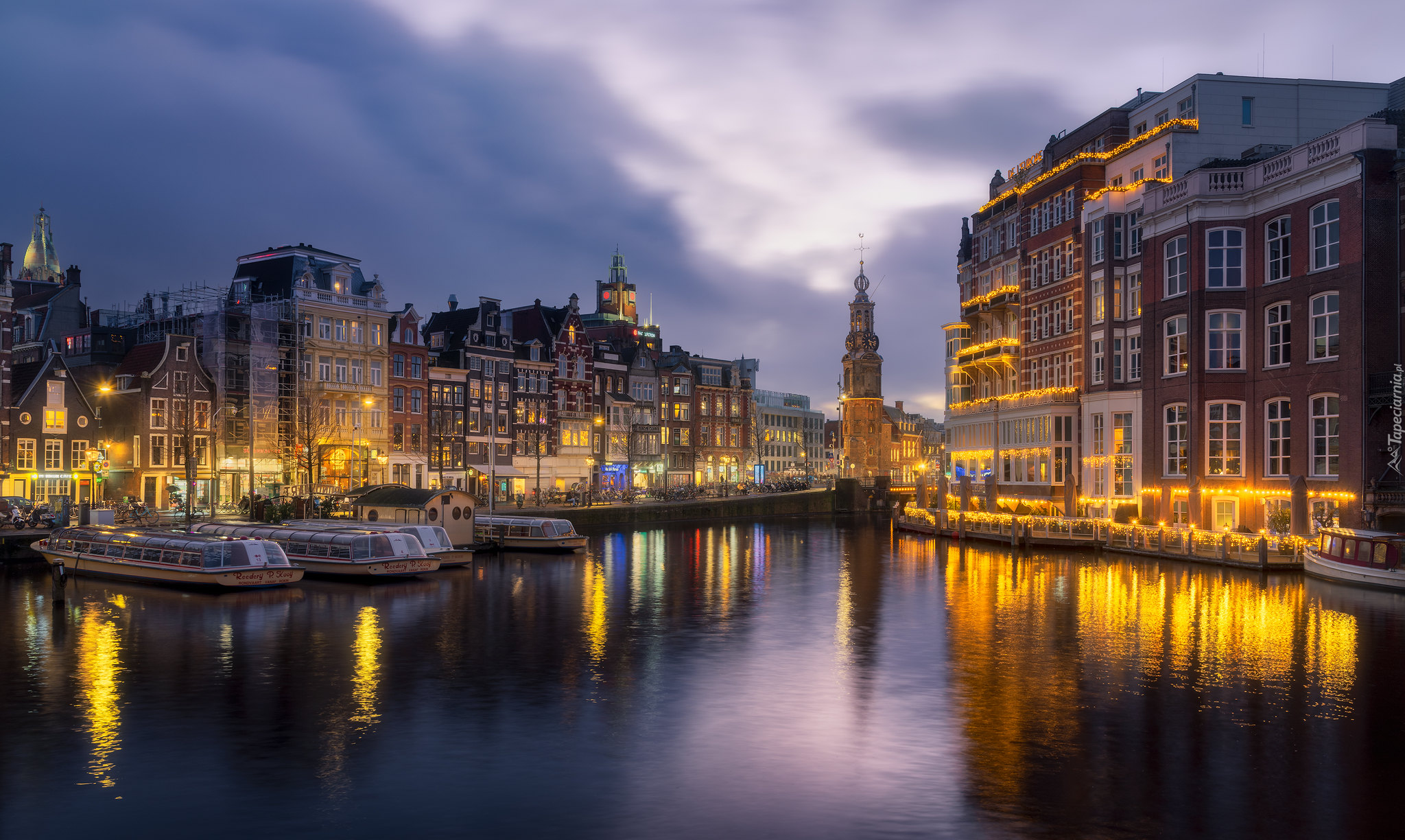 Holandia, Amsterdam, Kanał, Łodzie, Nabrzeże, Domy