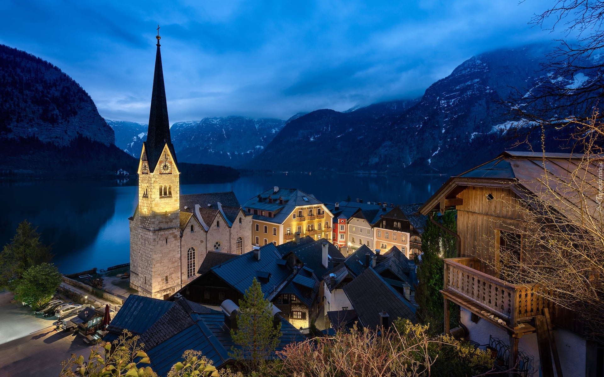 Austria, Hallstatt, Domy, Kościół, Góry