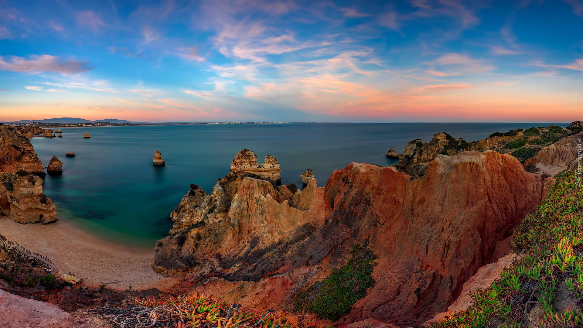 Morze, Skały, Plaża, Praia do Camilo, Lagos, Portugalia