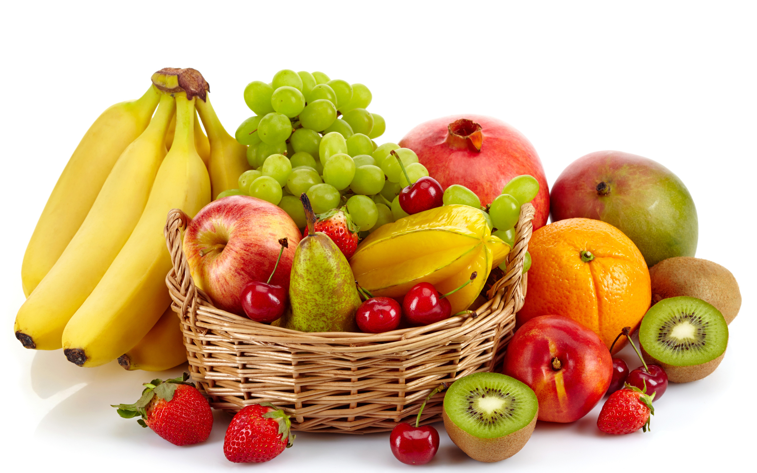 Owoce, Banany, Winogrona, Kiwi, Jabłka, Koszyk
