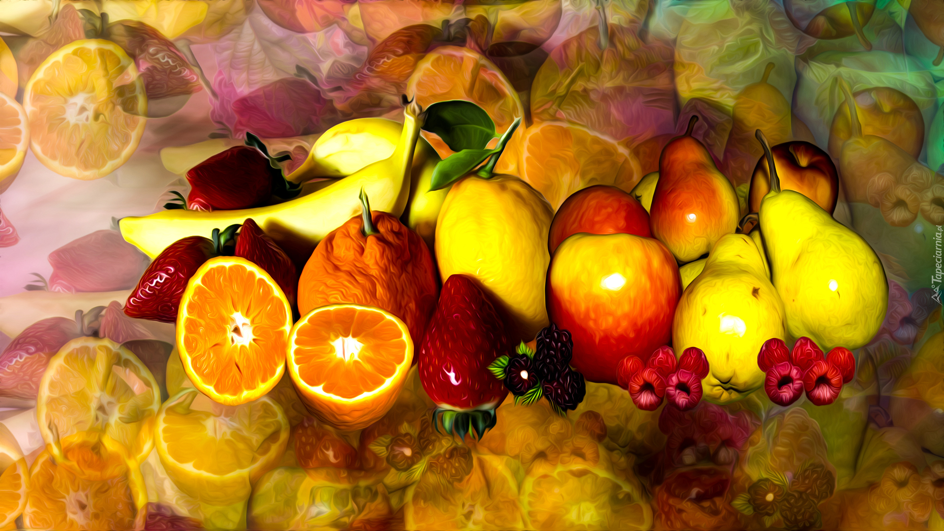 Owoce, Jabłka, Pomarańcze, Gruszki, Banany, Grafika