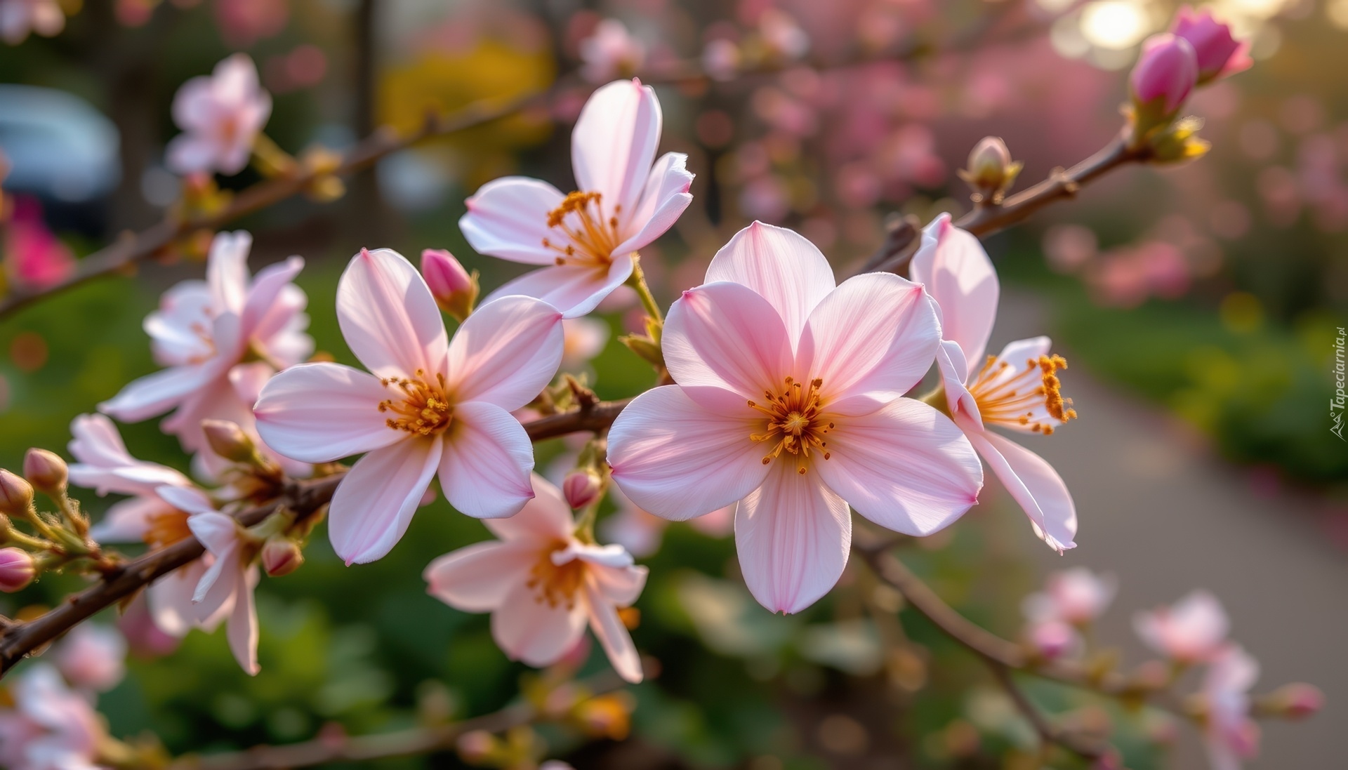 Różowe, Kwiaty, Gałązka, Grafika AI