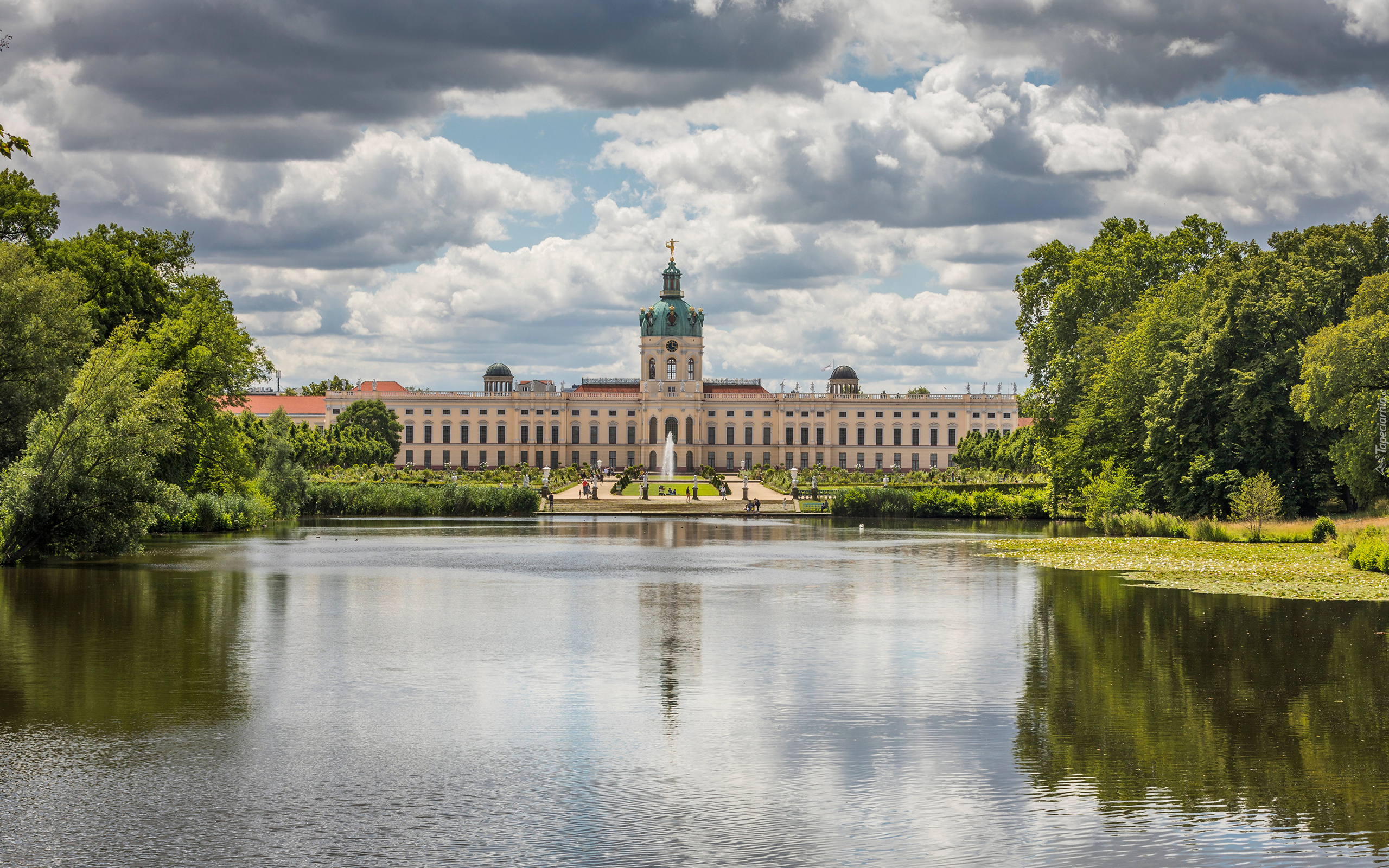 Niemcy, Berlin, Pałac Charlottenburg, Park, Niebo, Staw