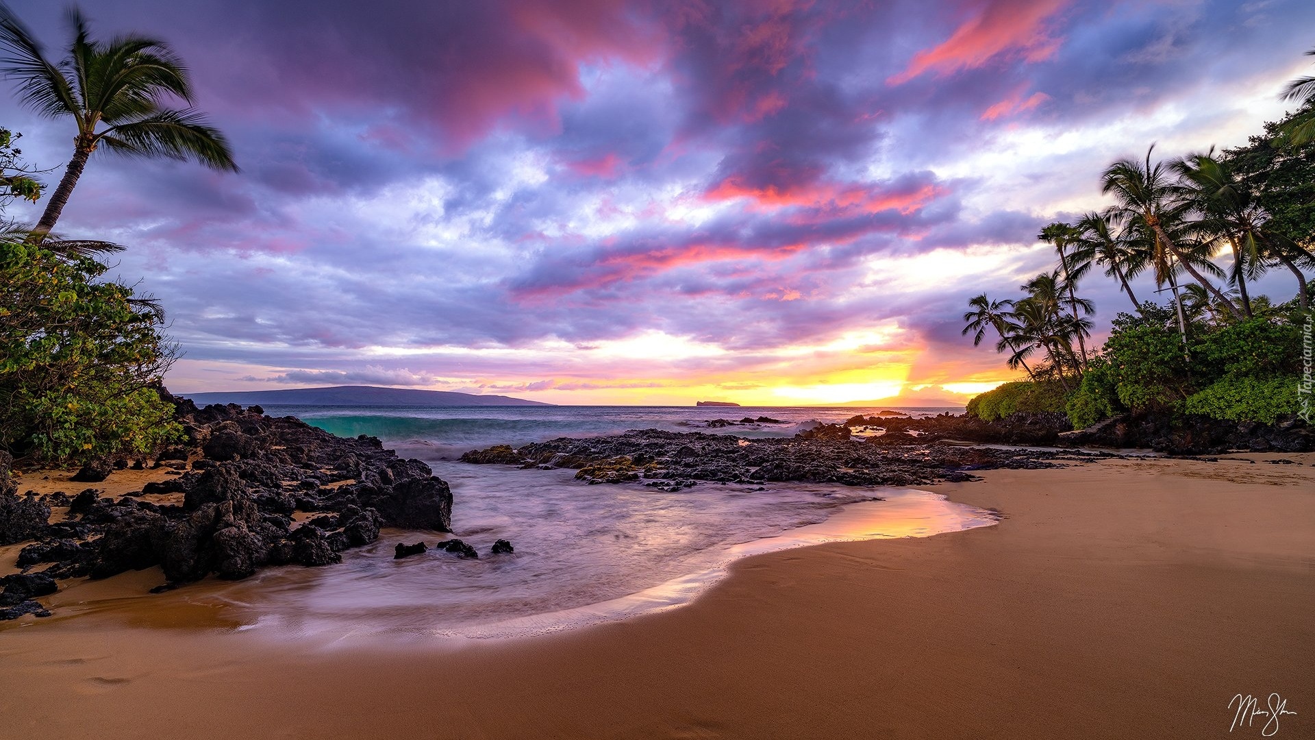 Stany Zjednoczone, Hawaje, Maui, Morze, Plaża, Palmy, Skały