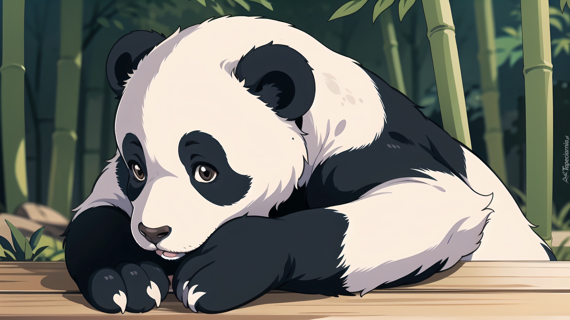 Zwierzęta, Las, Bambusowy, Panda, Grafika