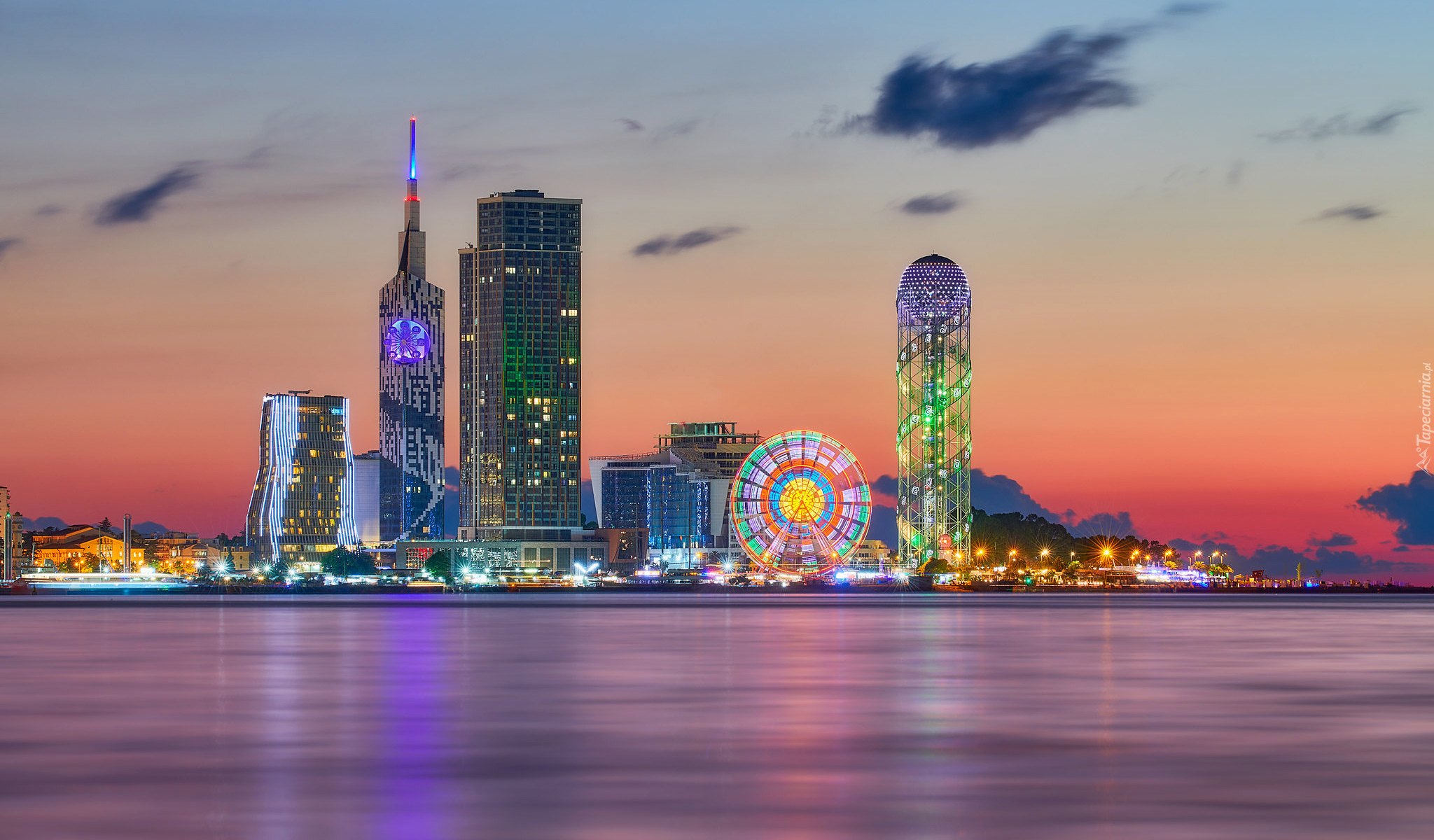 Batumi, Gruzja, Budynki, Zachód słońca