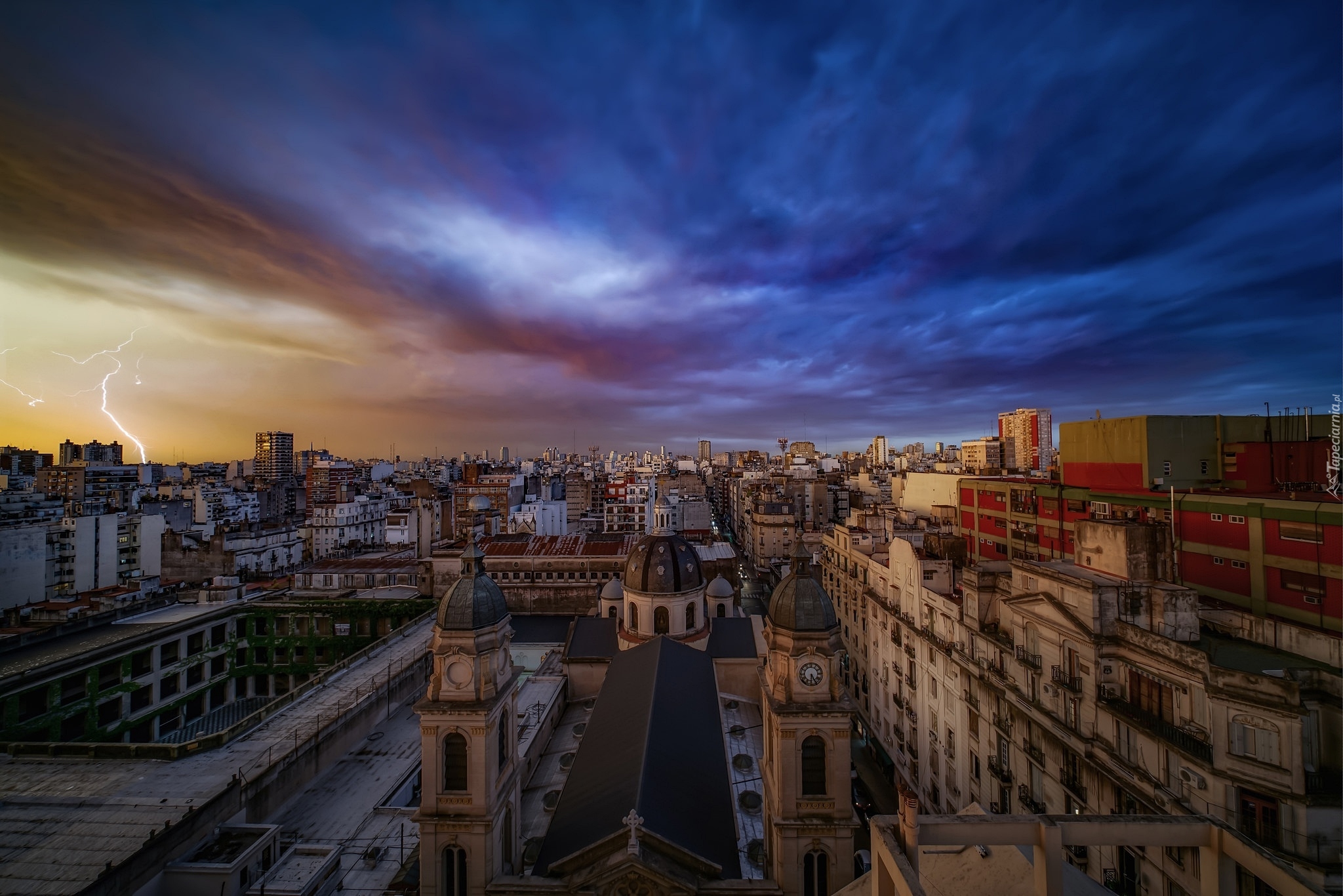 Argentyna, Buenos Aires, Panorama, Niebo, Piorun, Domy