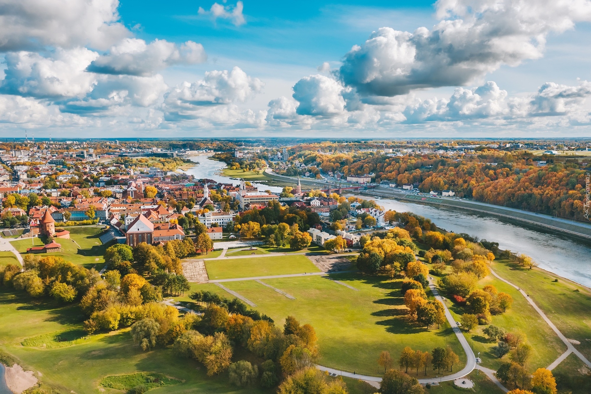 Miasto, Kowno, Litwa, Rzeka, Panorama