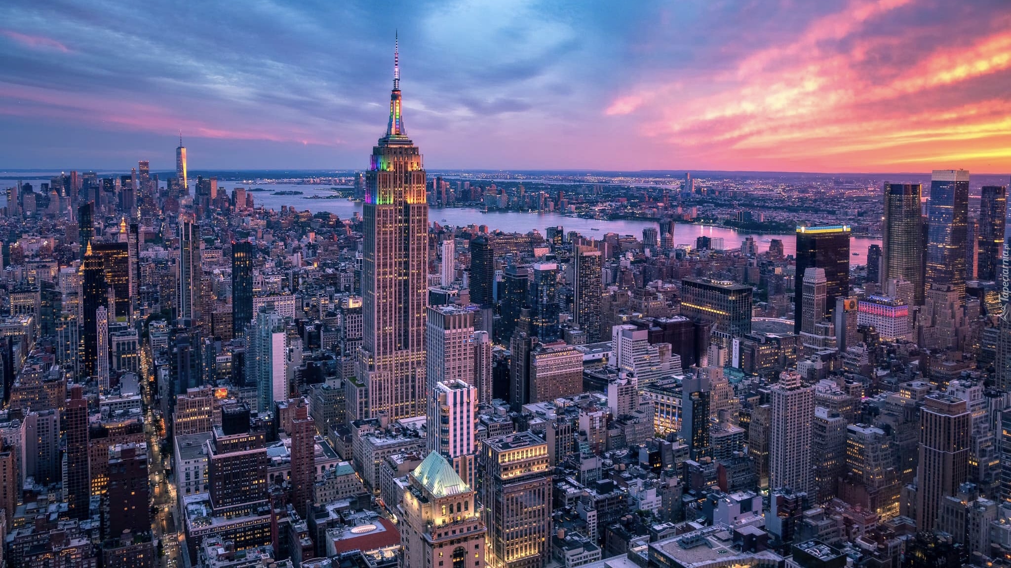Stany Zjednoczone, Nowy Jork, Wieżowce, Empire State Building, Rzeka, Hudson River, Manhattan