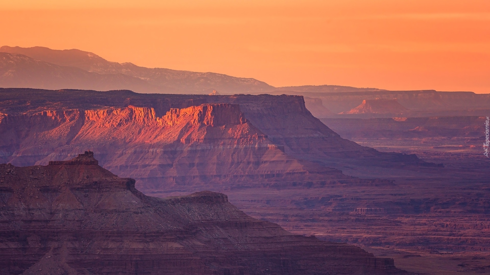 Zachód słońca, Park stanowy Dead Horse Point, Skały, Moab, Utah, Stany Zjednoczone