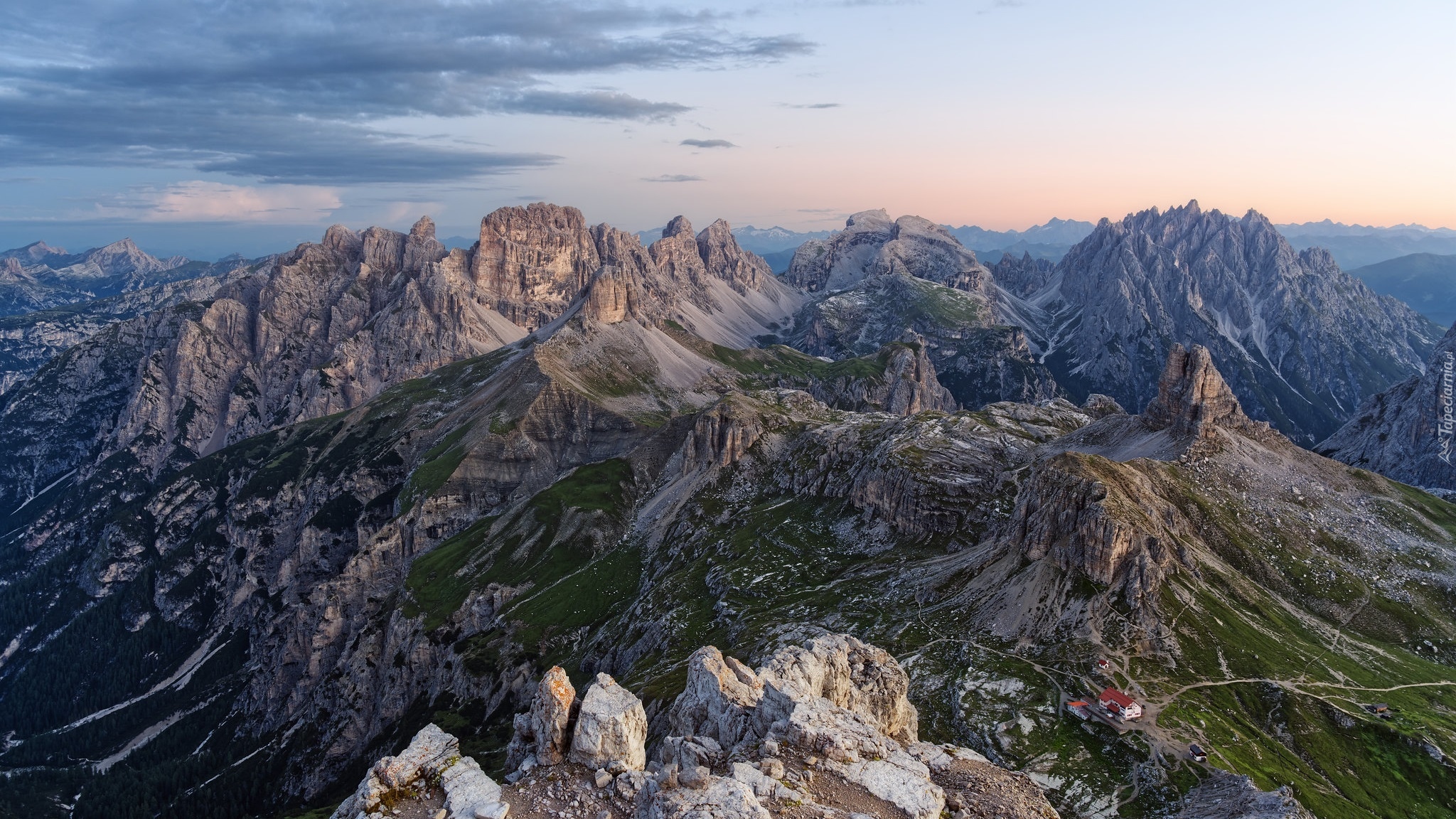 Góry, Dolomity, Skały, Domy, Włochy