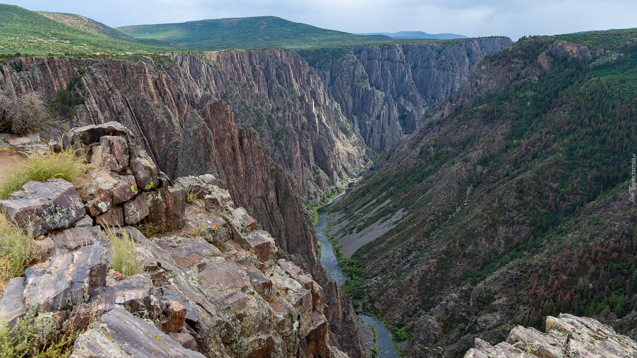 Góry, Skały, Kanion, Rzeka, Gunnison River, Park Narodowy Black Canyon of the Gunnison, Kolorado, Stany Zjednoczone