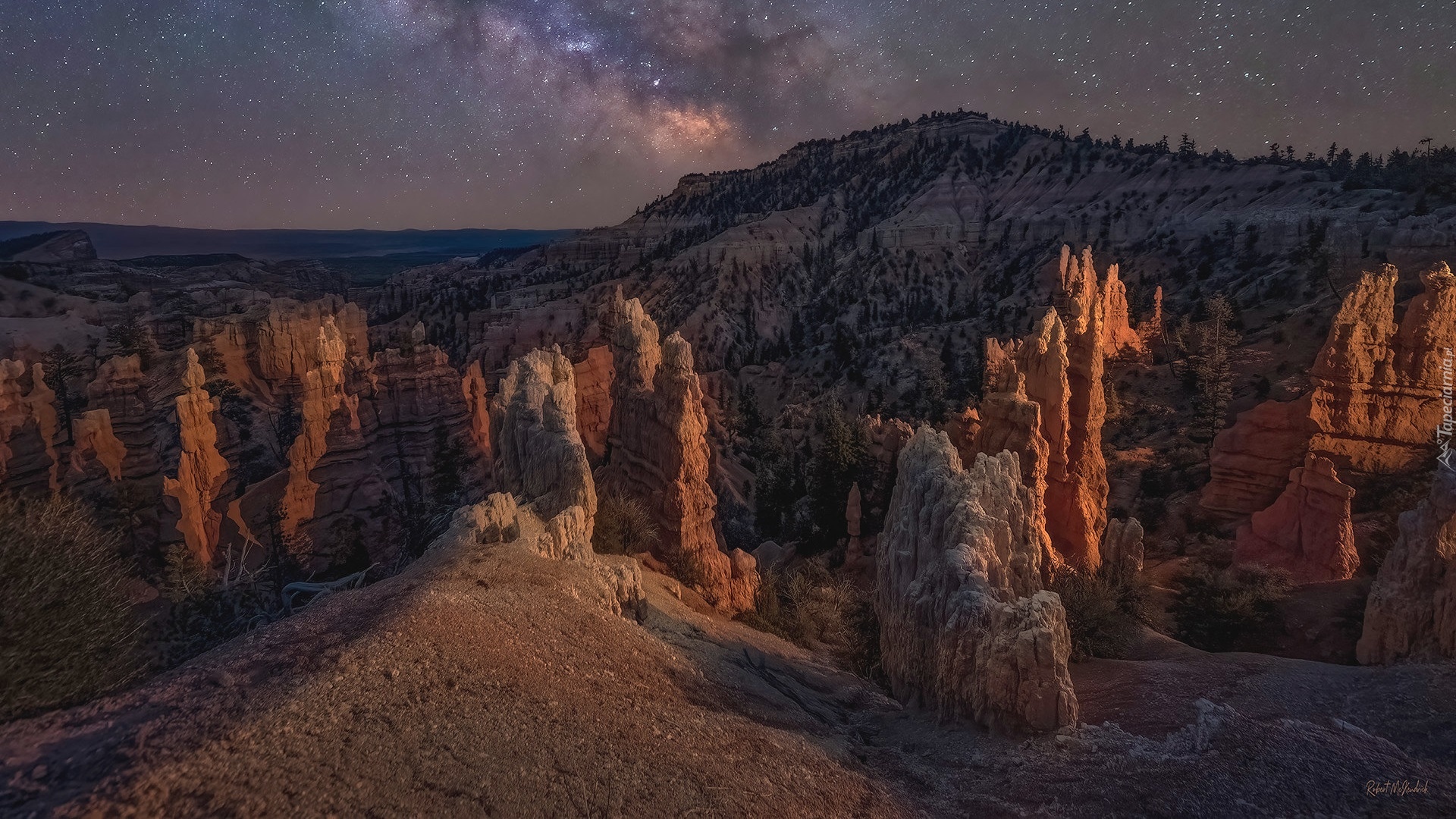 Góry, Skały, Noc, Gwiazdy, Fairyland Canyon, Park Narodowy Bryce Canyon, Stany Zjednoczone