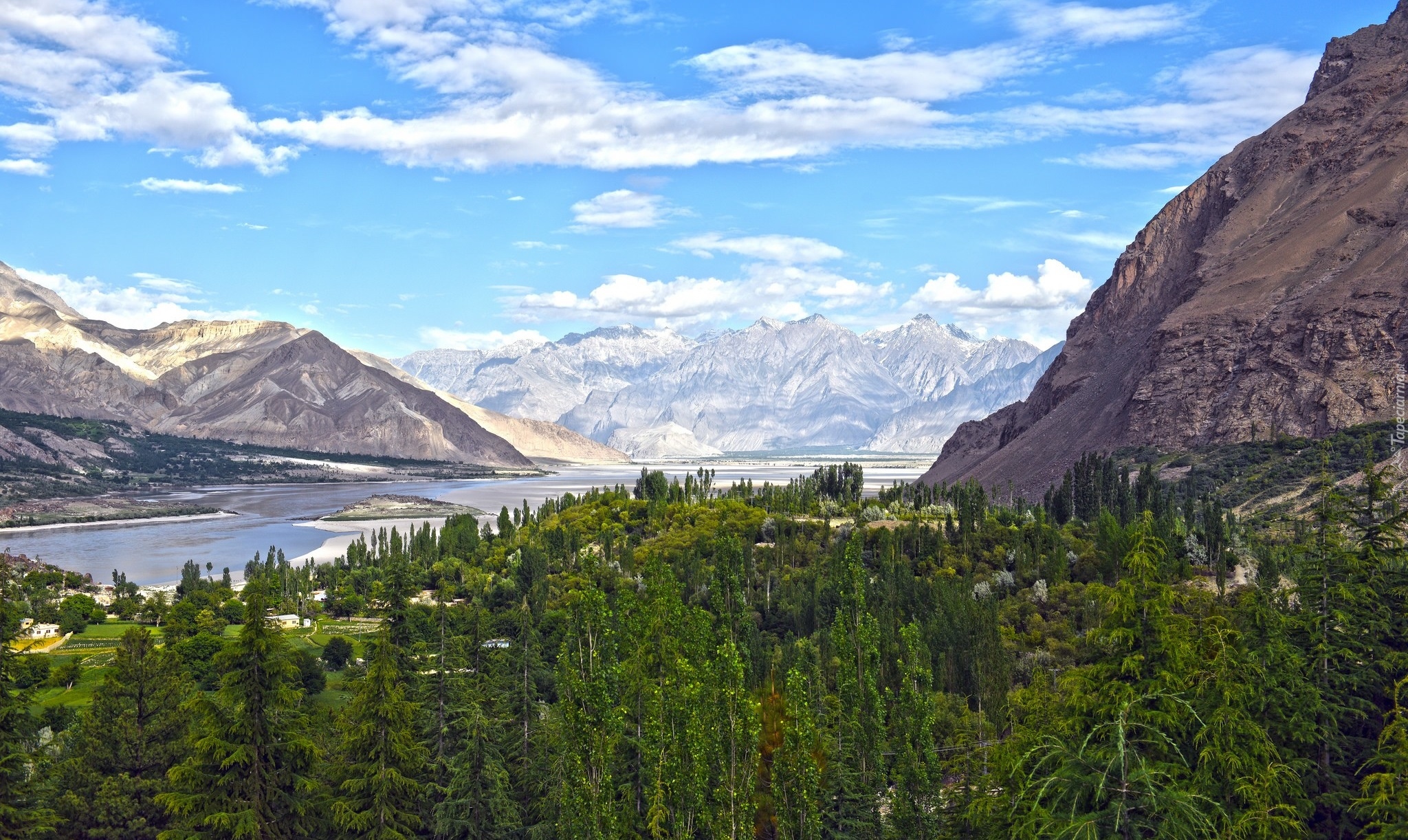 Park Narodowy Deosai, Dolina Skardu, Pakistan, Góry Karakorum, Rzeka, Drzewa