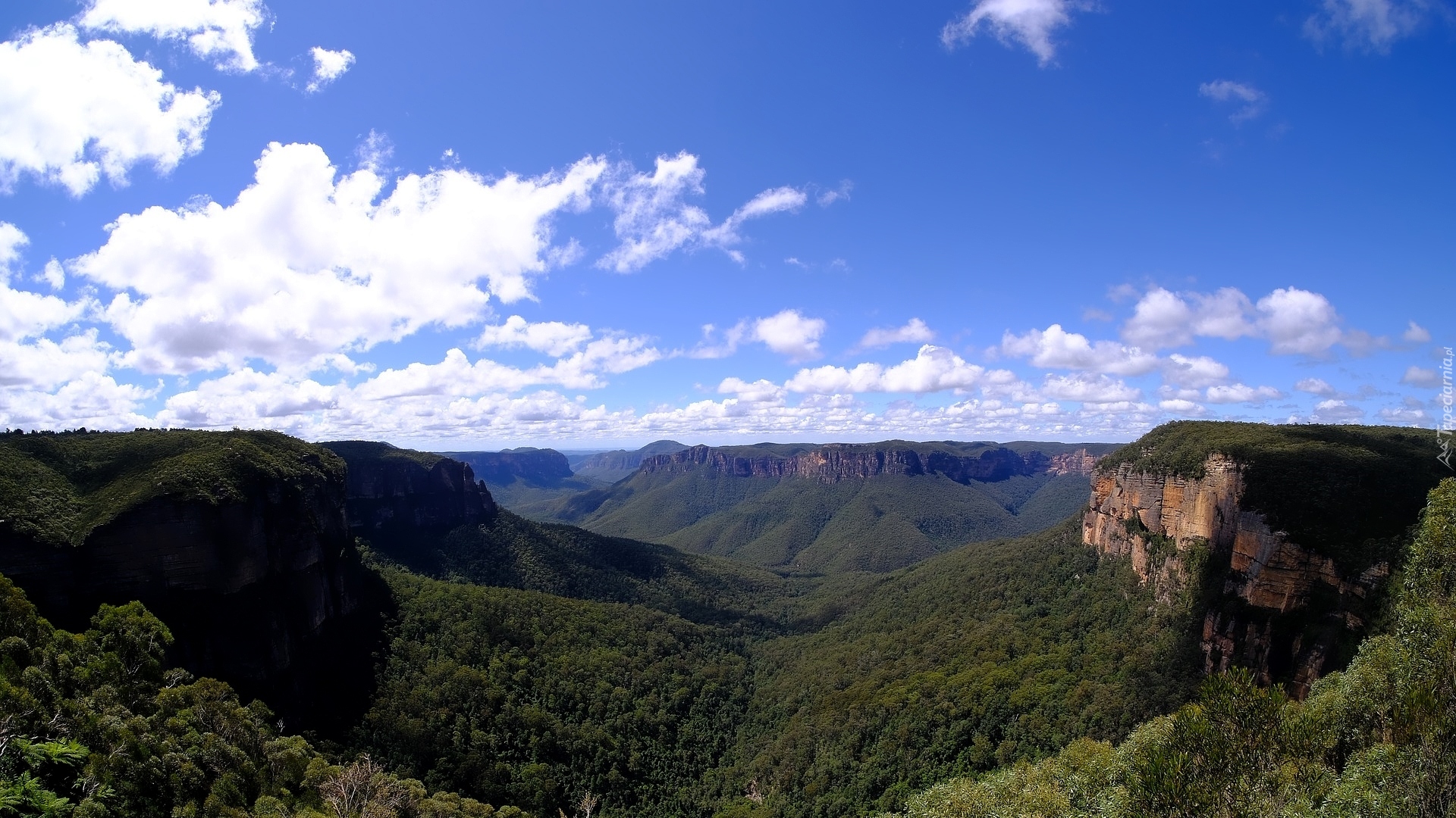 Góry Błękitne, Roślinność, Niebo, Chmury, Park Narodowy Gór Błękitnych, Nowa Południowa Walia, Australia