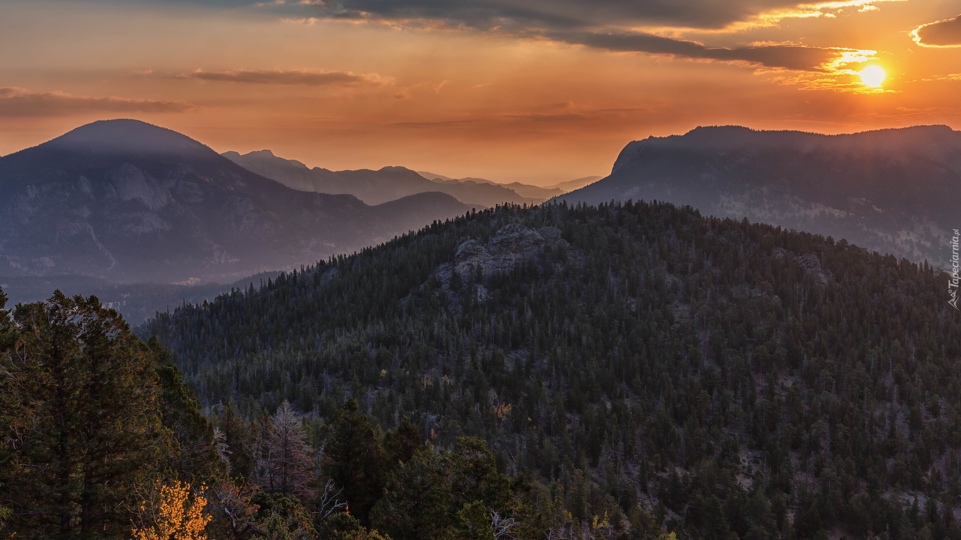 Park Narodowy Gór Skalistych, Góry, Wschód słońca, Kolorado, Stany Zjednoczone