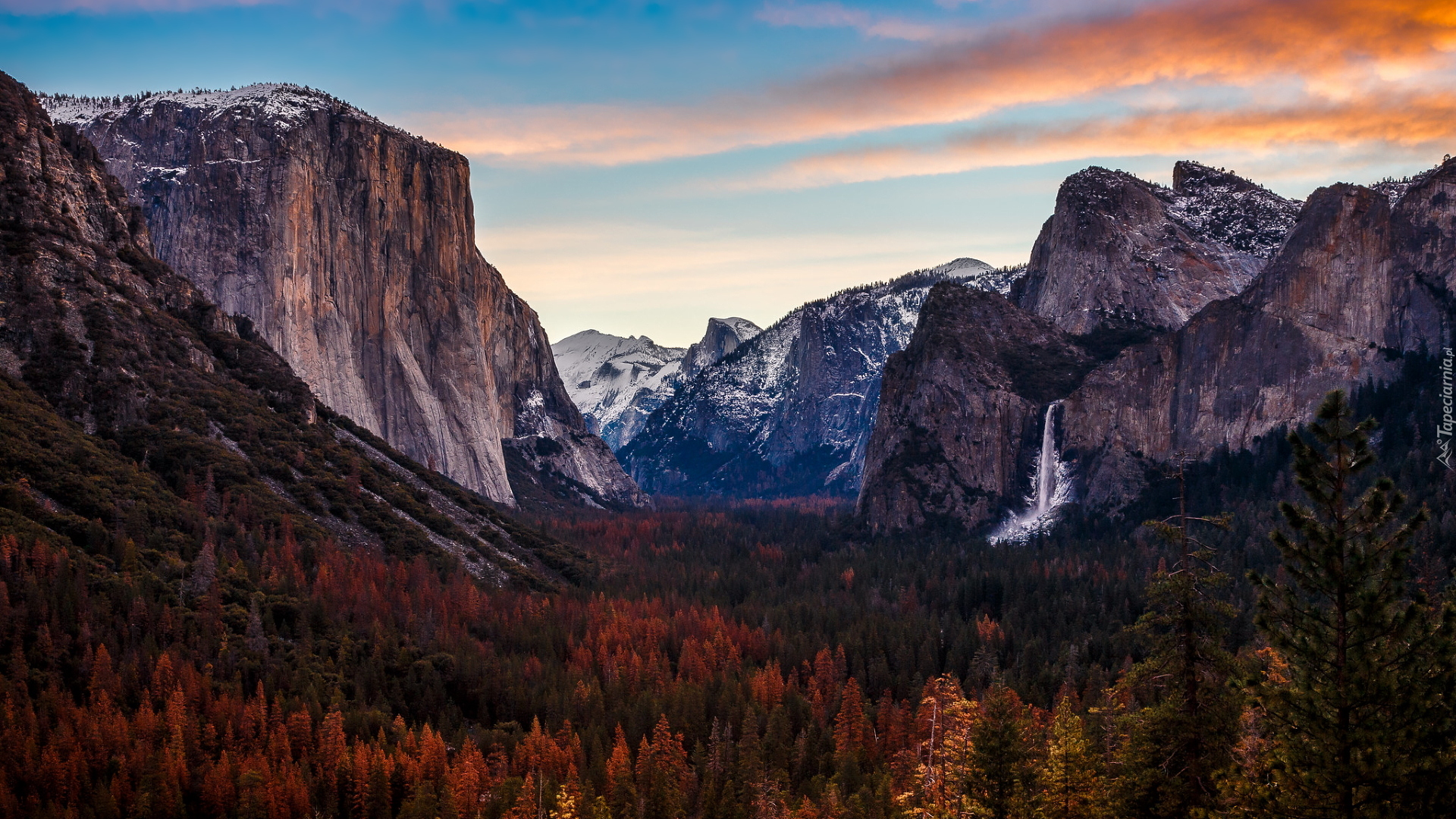 Park Narodowy Yosemite, Góry, Drzewa, Dolina Yosemite Valley, Jesień, Stan Kalifornia, Stany Zjednoczone