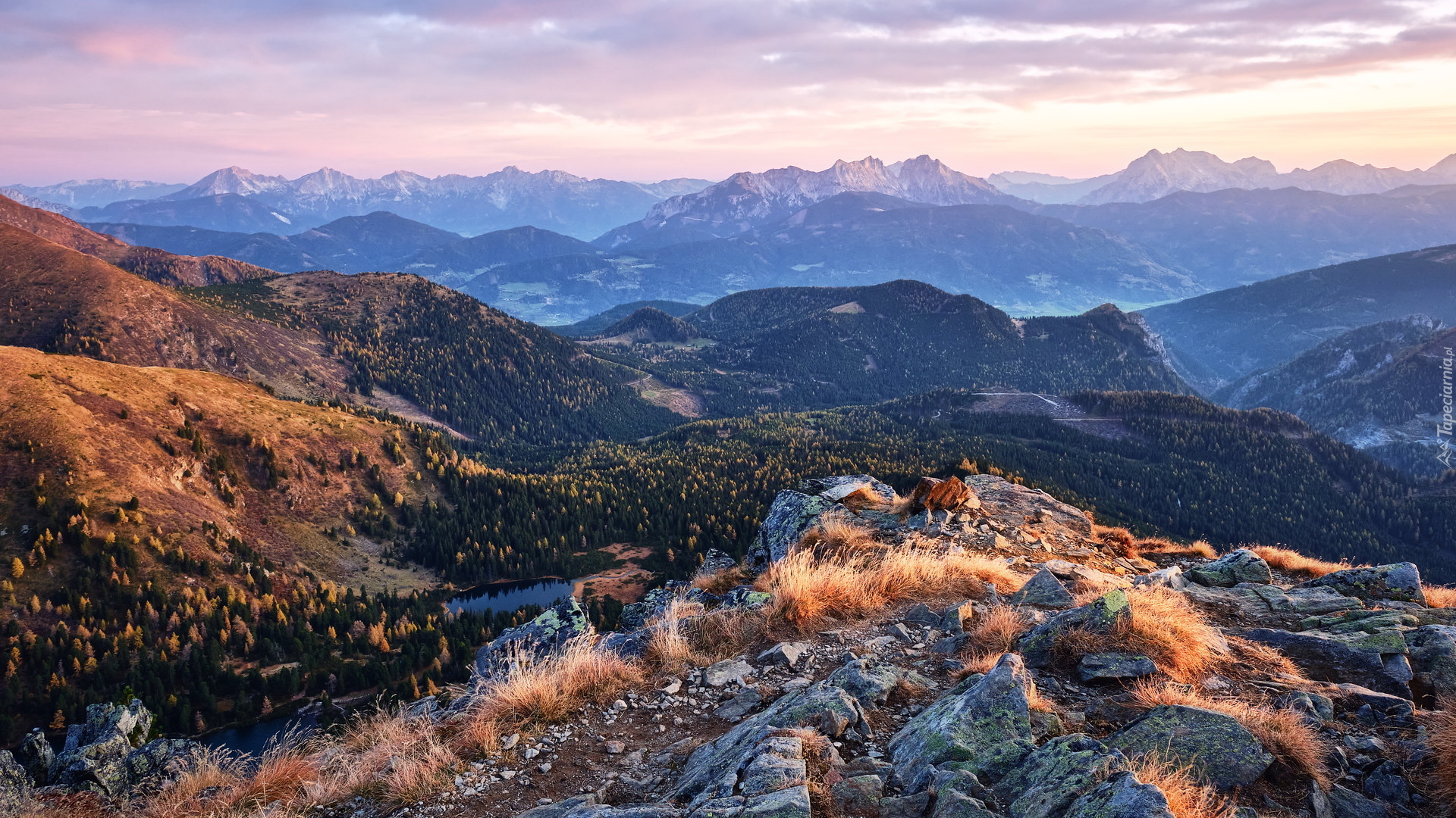 Góry, Rottenmanner und Wolzer Tauern, Niskie Taury, Jesień, Lasy, Skały, Trawa, Kamienie, Austria