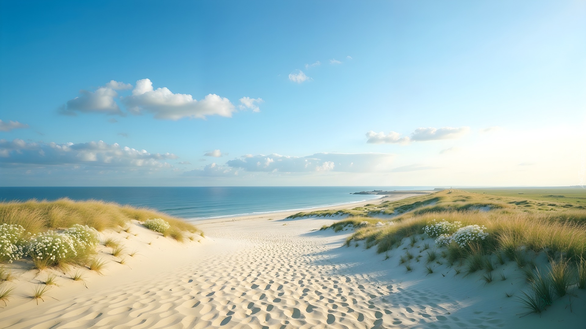 Plaża, Morze, Błękitne, Niebo, Chmury