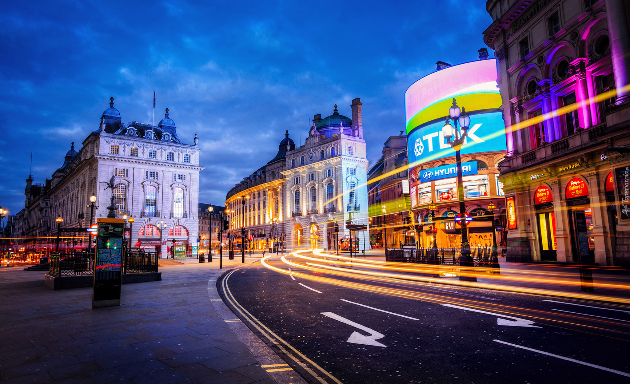 Anglia, Londyn, Plac Piccadilly Circus, Ulica, Światła, Domy