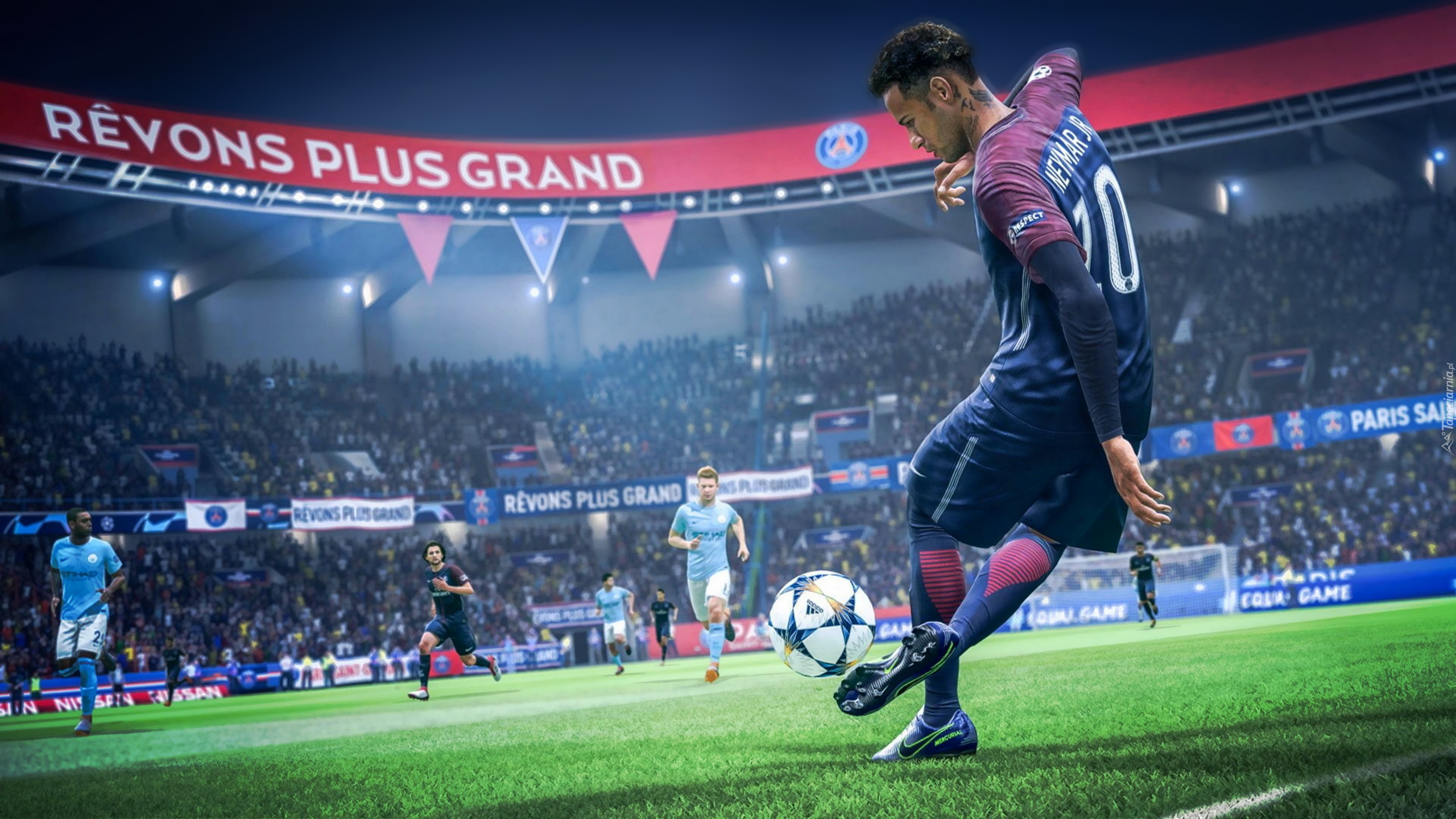 Gra, FIFA 19, Piłkarz, Neymar, Zawodnicy, Stadion, Mecz, Piłka